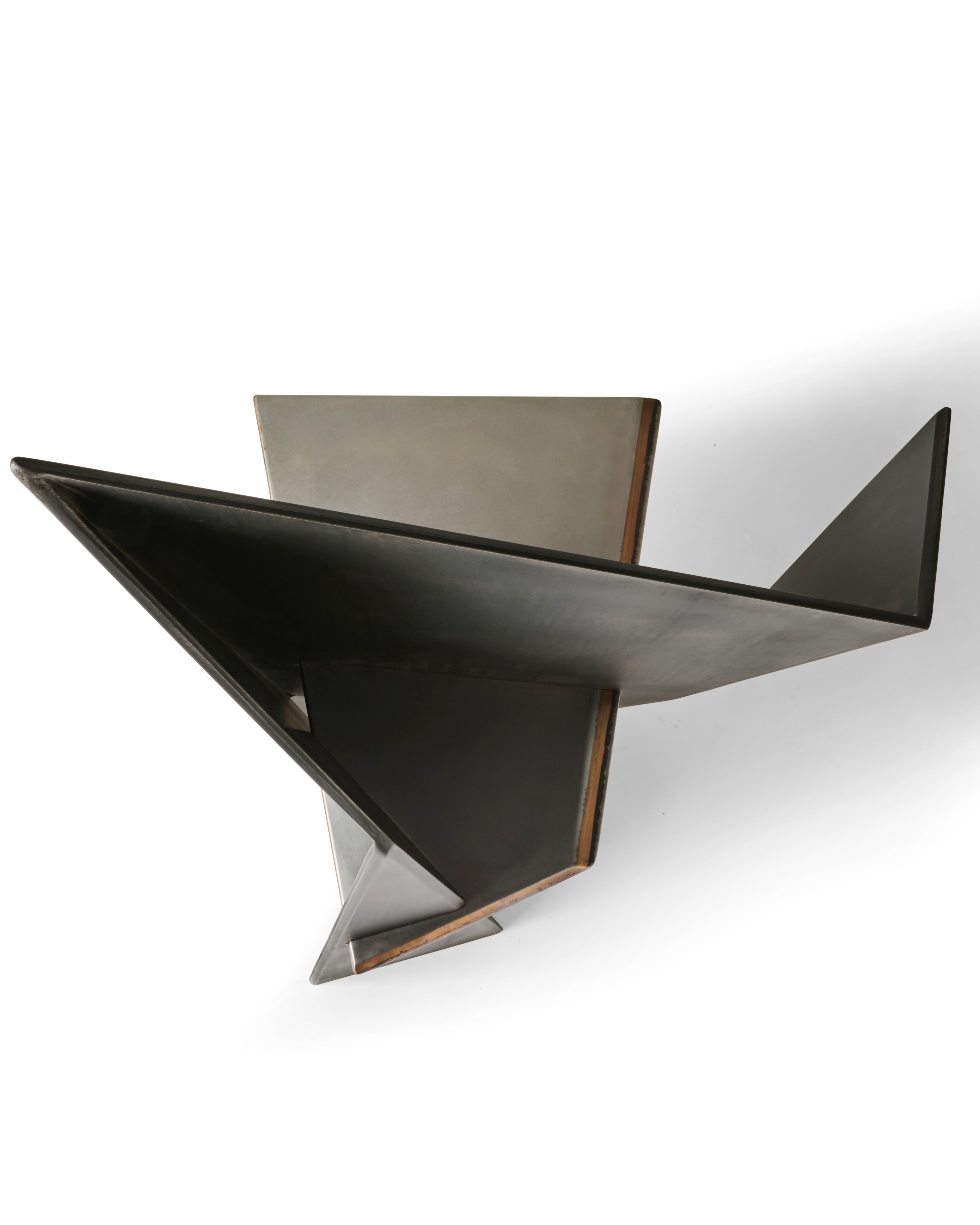 HARAKIRI Conceptual Chair in Metal and Steel — top view highlighting angular design