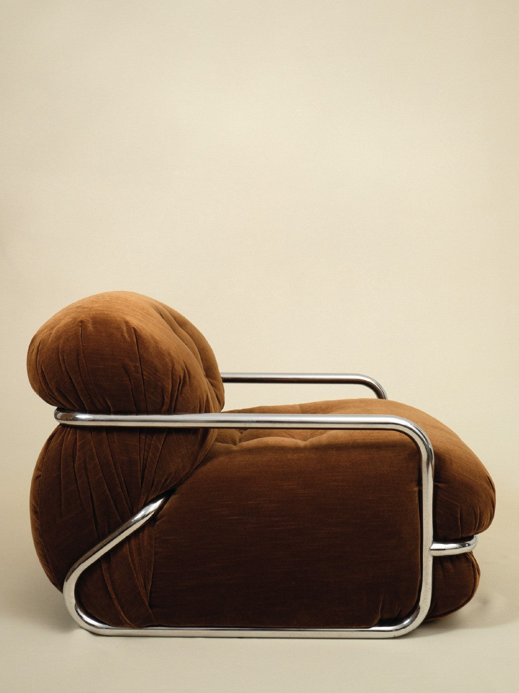 Mario Sabot Lounge Chair - Brown Velvet — side angle