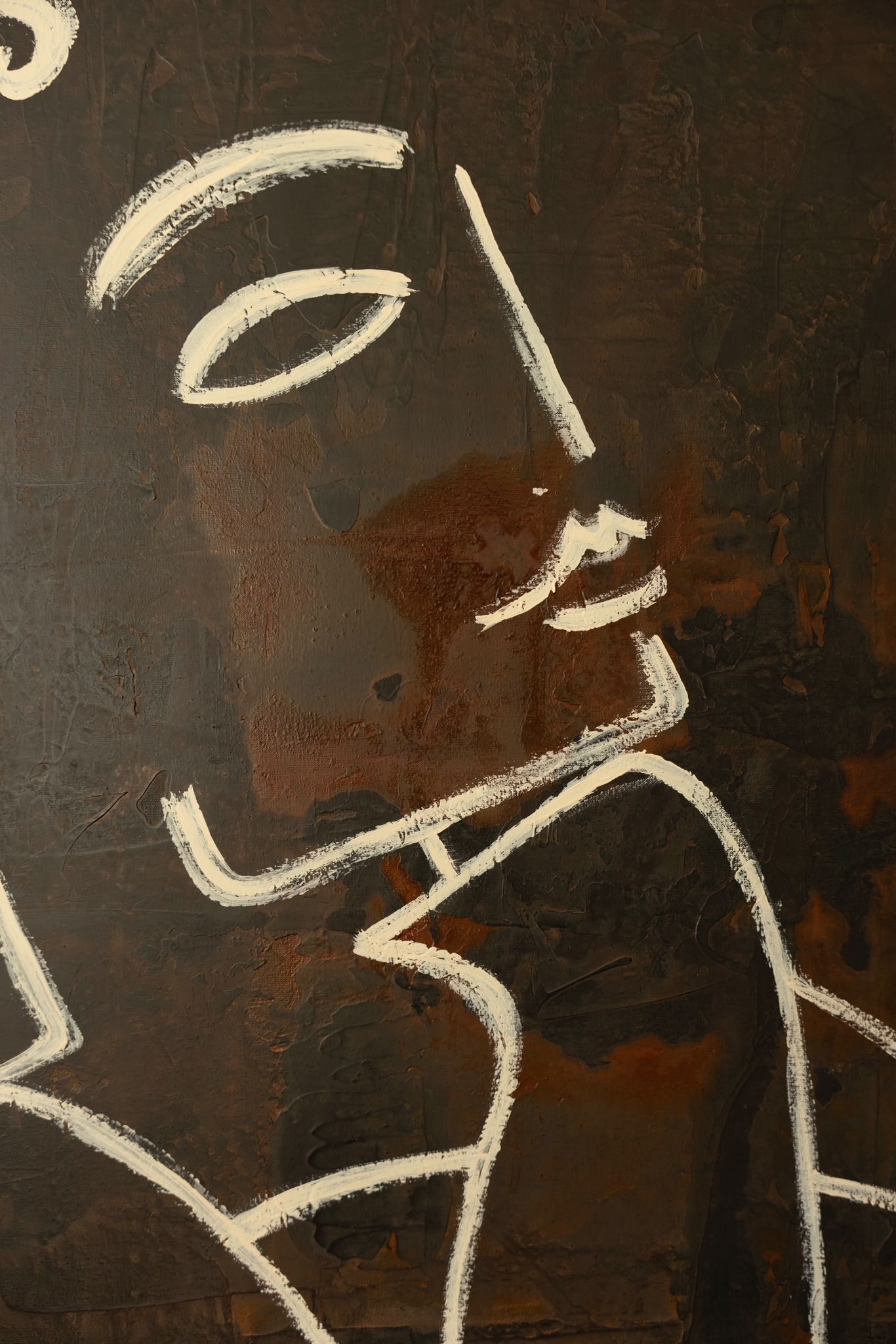Le Moment - Painting — close-up of textured dark surface with white lines