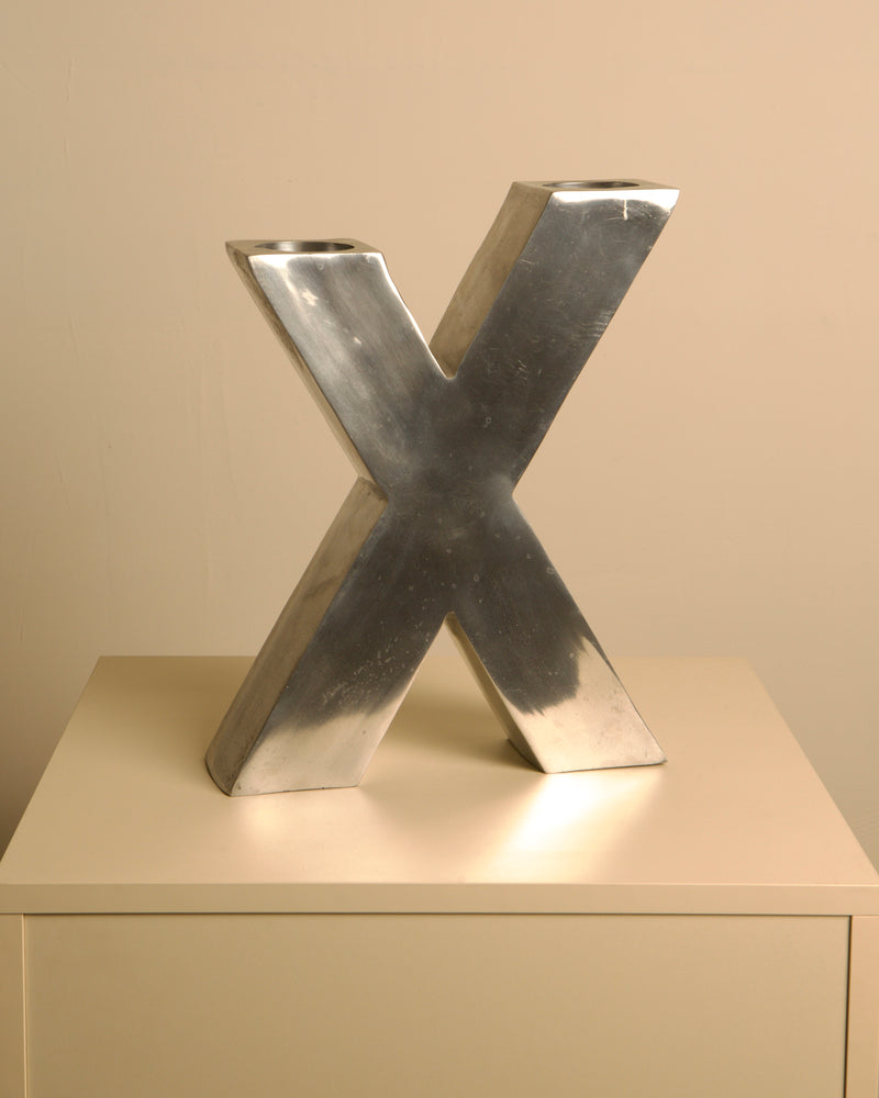 Large "X" Candleholder in Cast Aluminum 80's by Treaptyque | The Oblist — cast aluminum, modern design