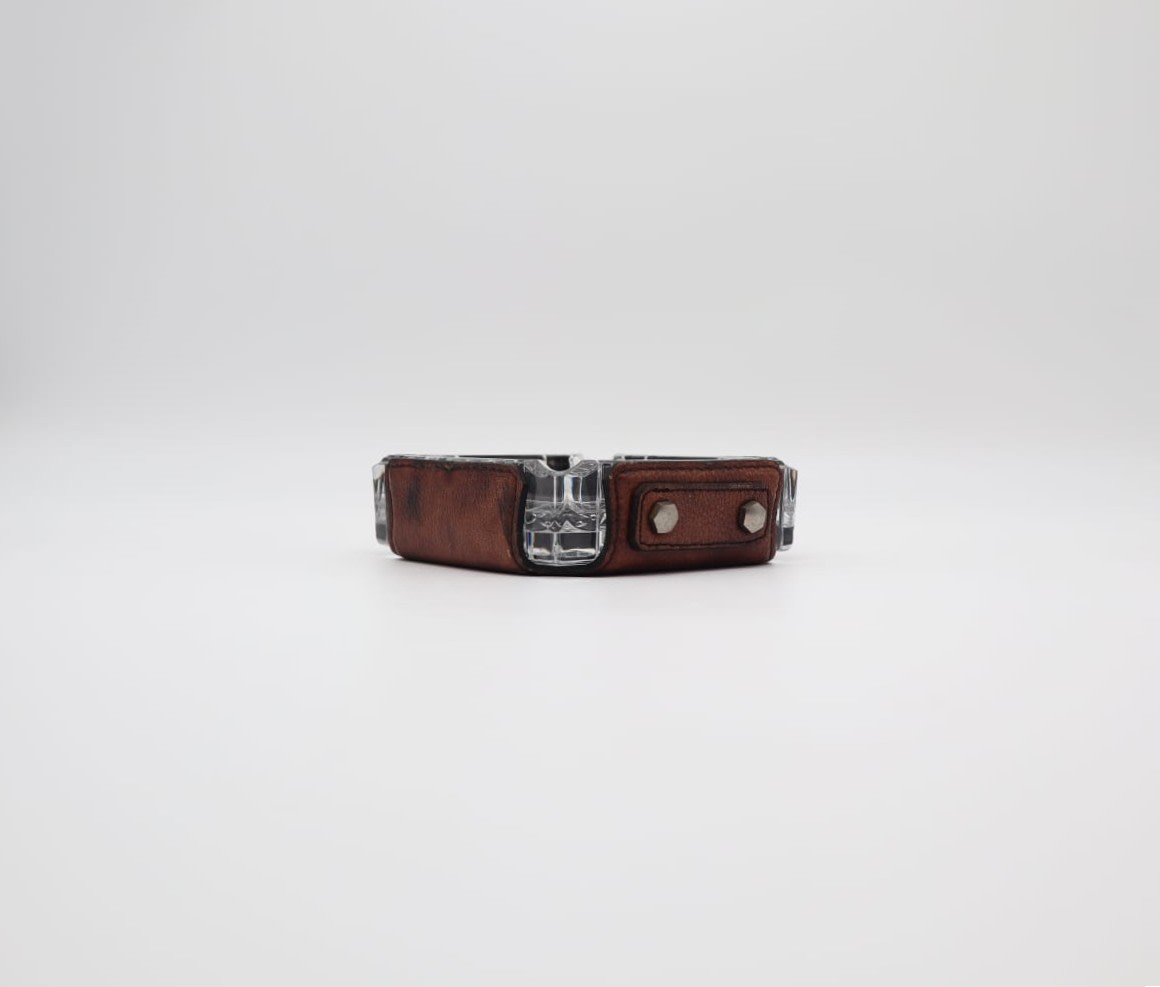 Mid-Century Modern Cast-Glass and Leather Ashtray – 1950s — detail view
