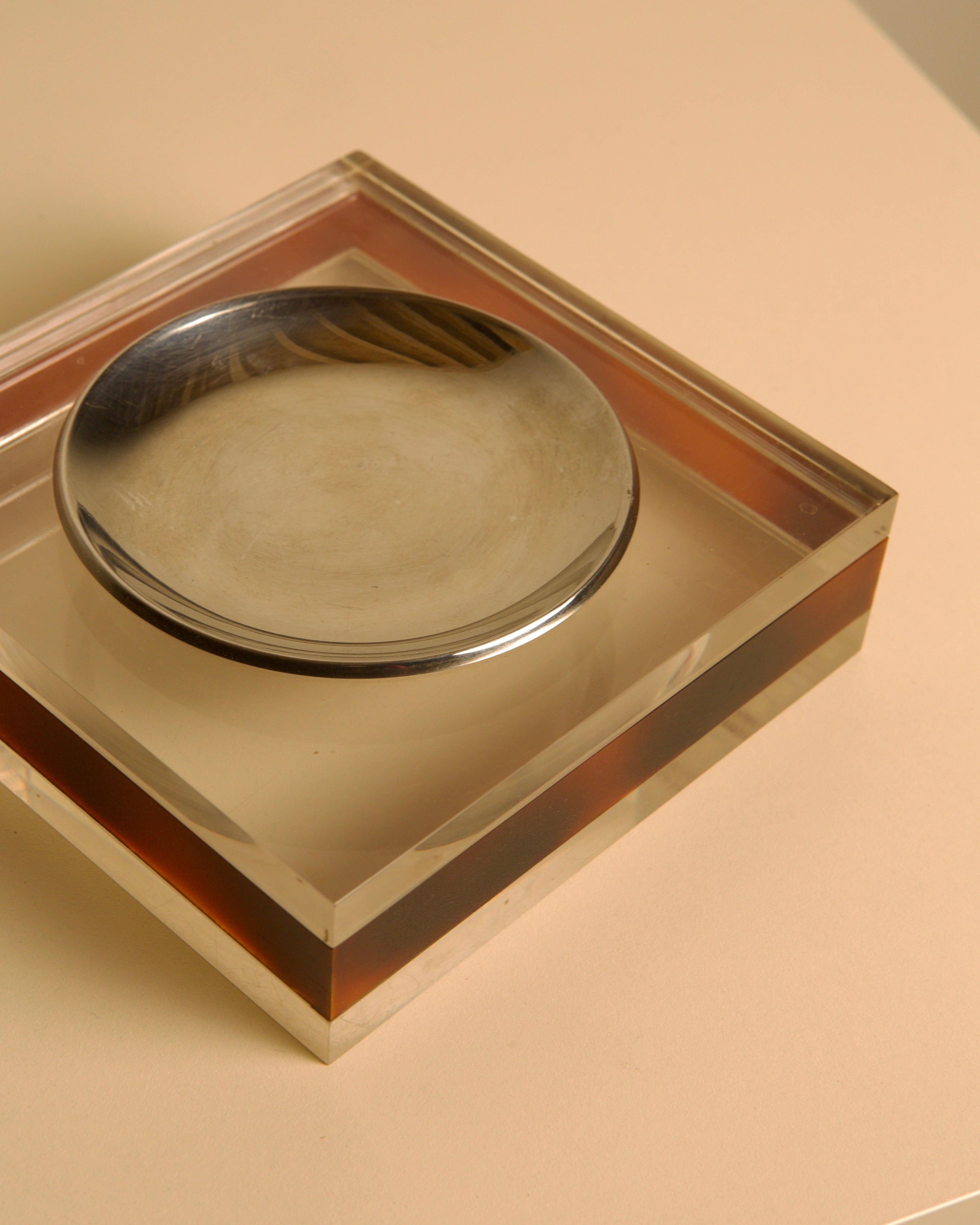 Square Italian Trinket Tray in Smoked Plexiglass, 70s
