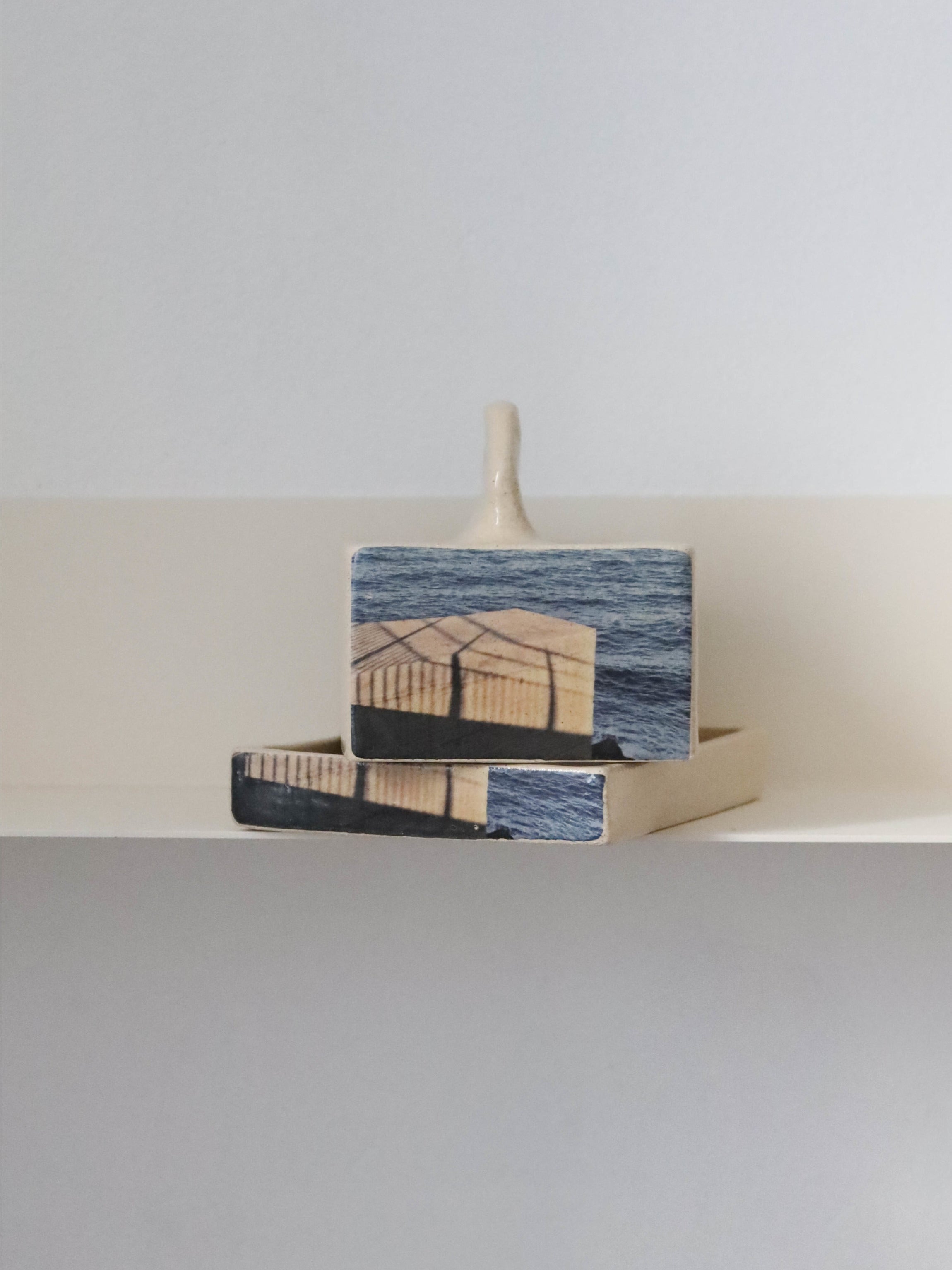Butter Dish in Stoneware with Marseille Print — lifestyle setting