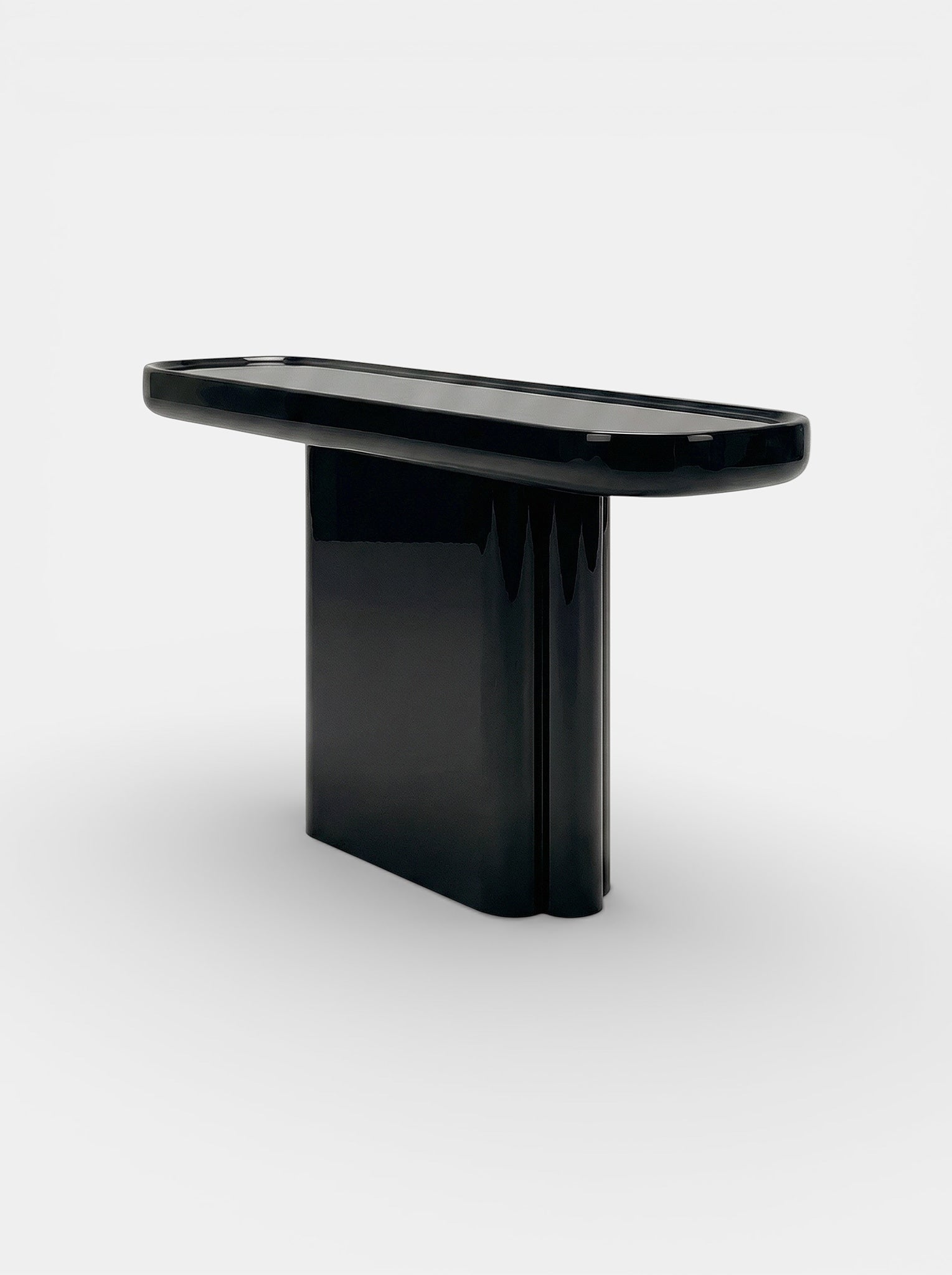 Ugo Black Lacquered Wood Console — front view highlighting glossy black finish