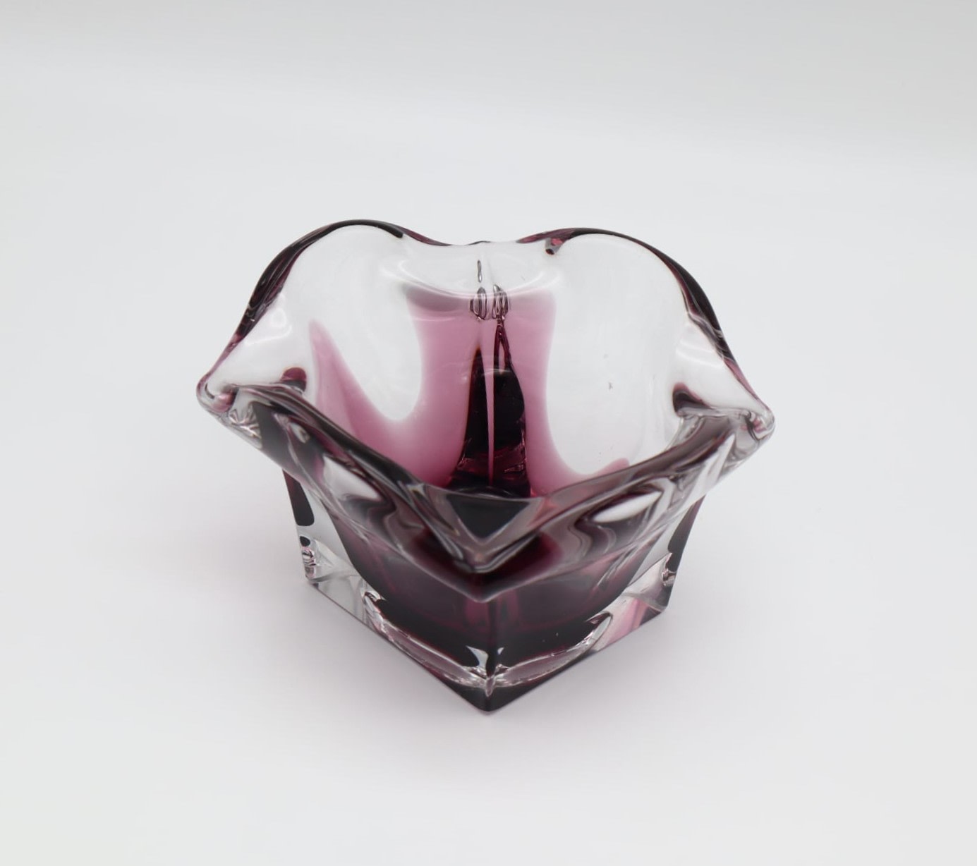 Mid-Century Amethyst & Crystal 'Sommerso' Art Glass Bowl 1960s  — side angle