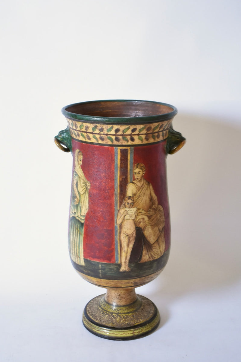 Neoclassical Polychrome Baluster Vase, 1970s — close-up of painted figures and details