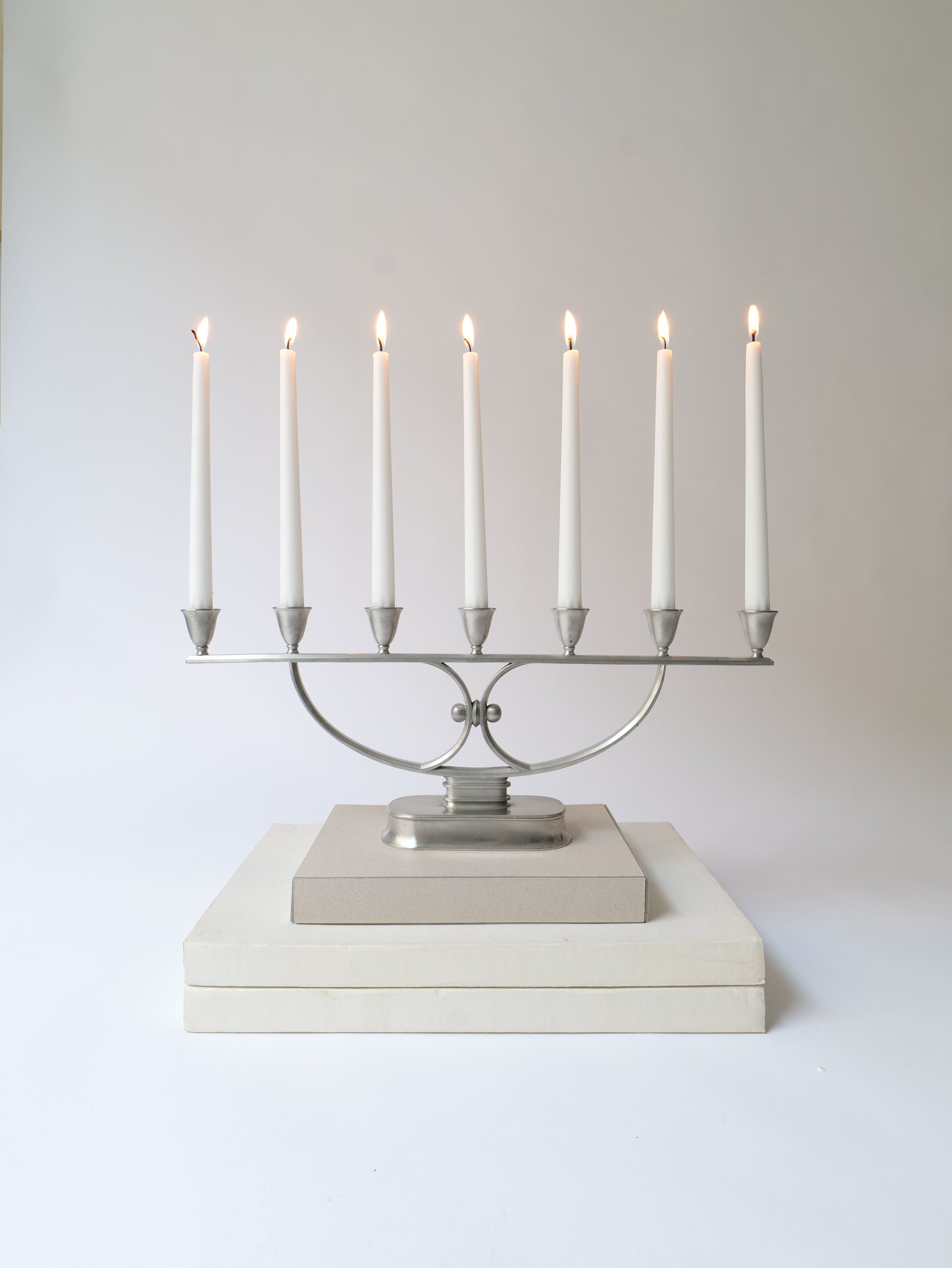 Just Andersen Candelabra 1930s — top view on neutral background