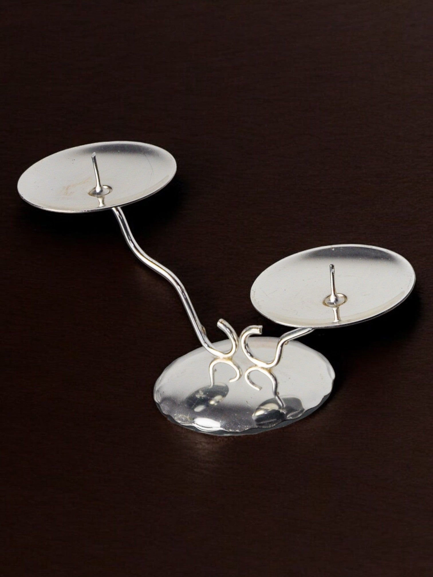 Art deco Candleholder, Spain, 1980s — side angle showing polished metal finish