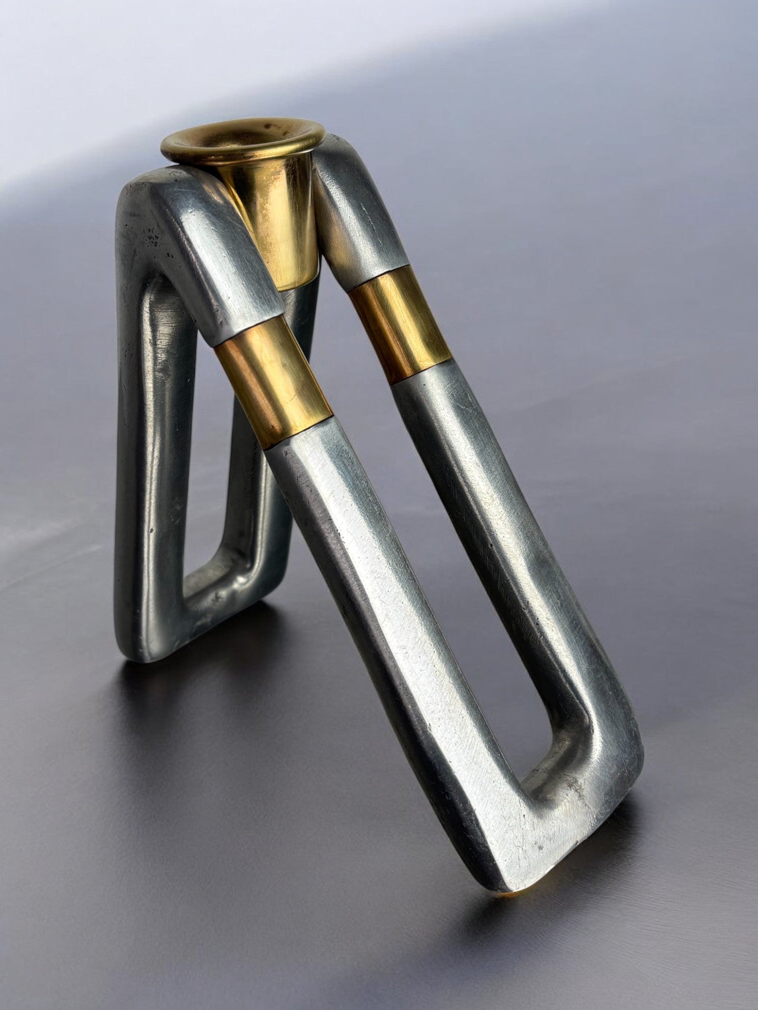 Brutalist Candleholder by Ardisur, bronze & Aluminium, Spain, 1970s — side angle showing metallic finish and design details