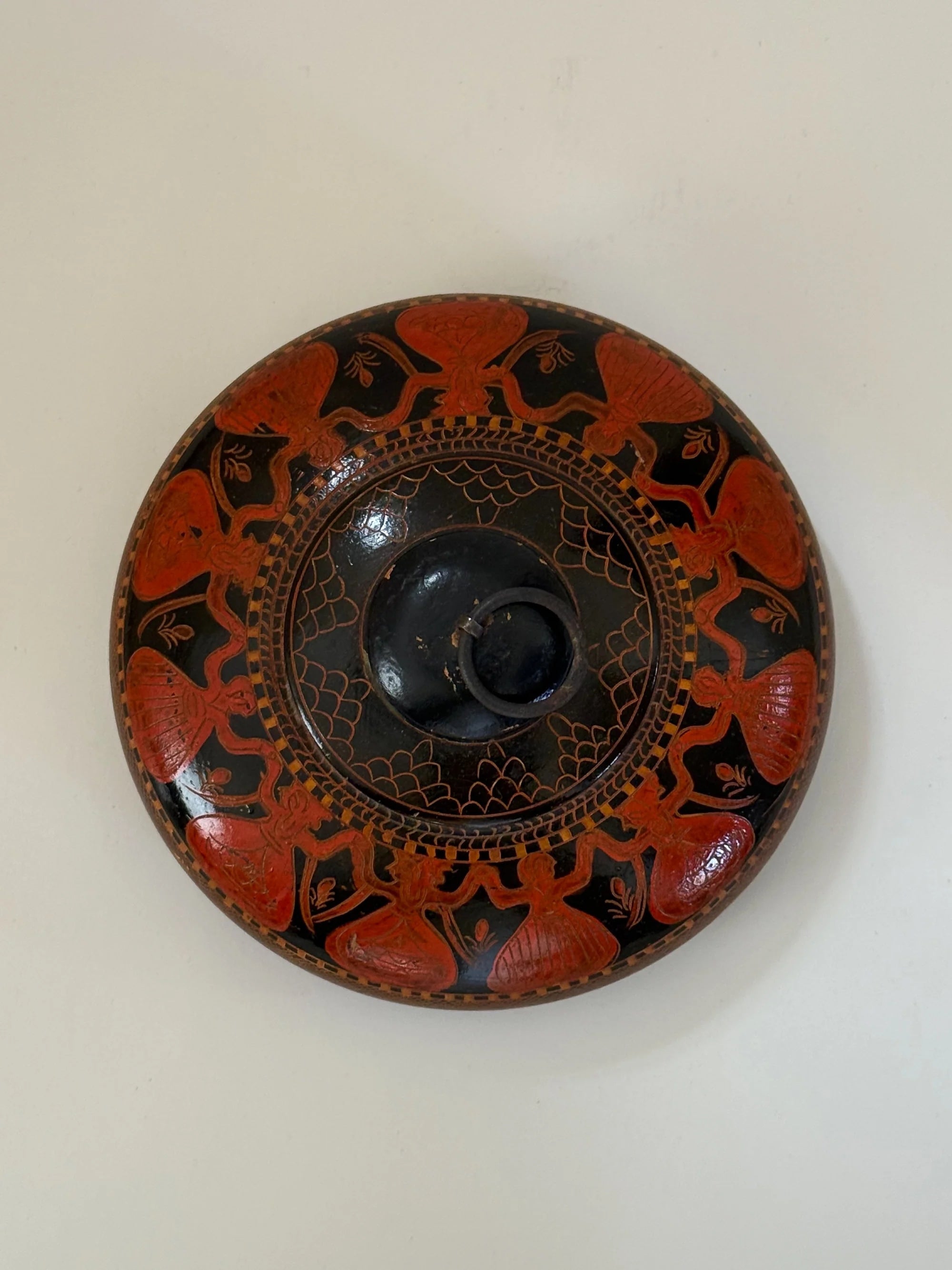 Antique Ottoman Painted Wooden Box — top view of intricate painted design