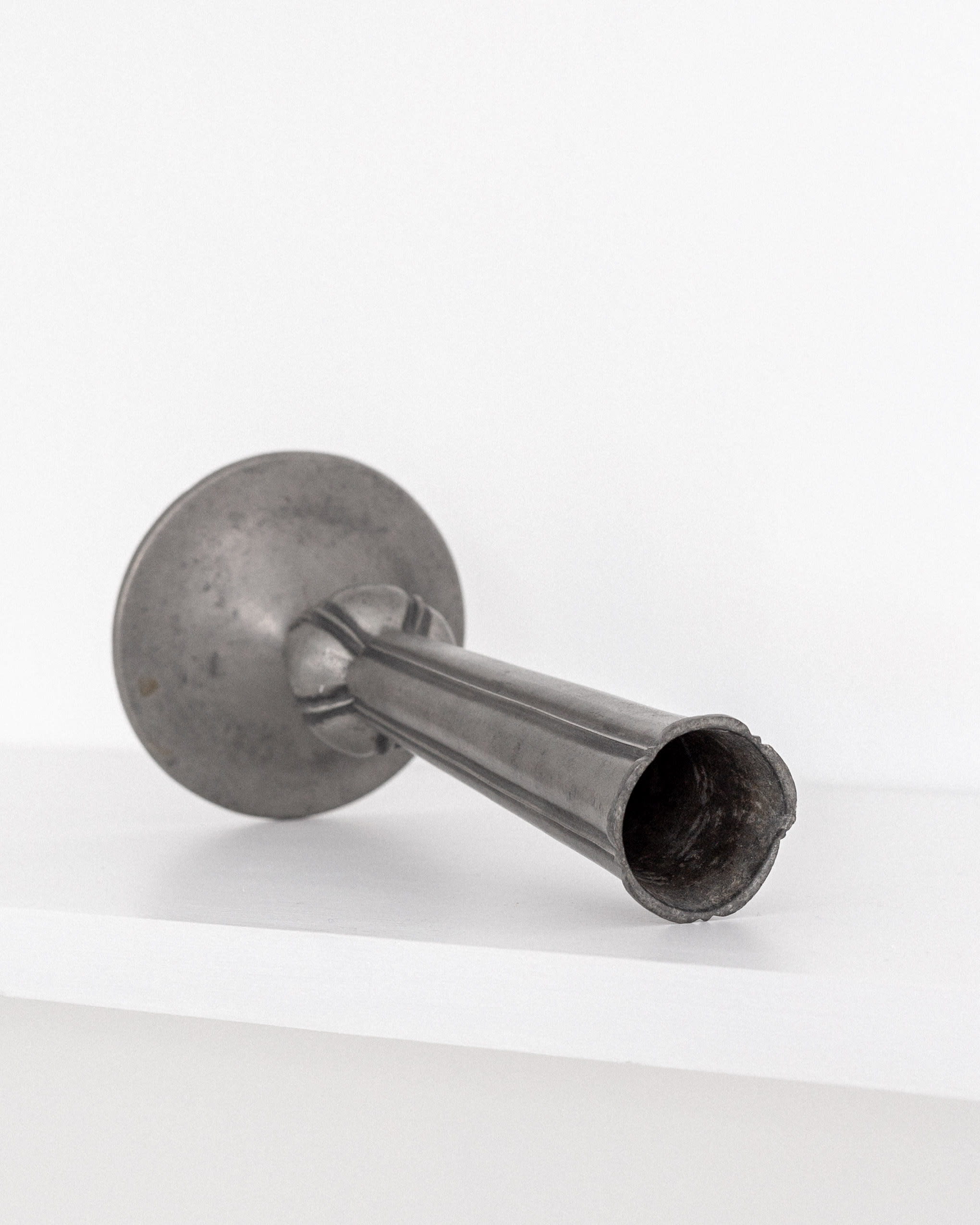 Cast Pewter Vase by Edvin Ollers, 1950 — bottom view on white shelf