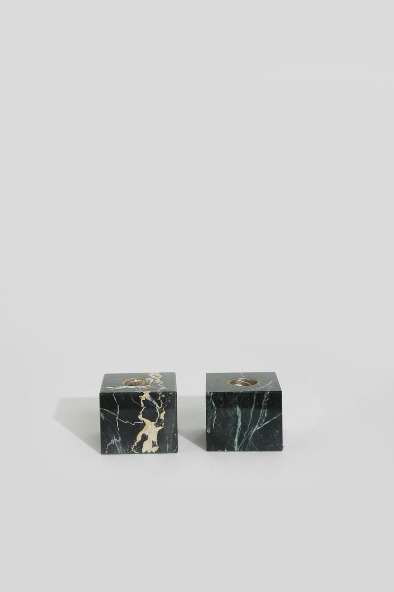 Nero Portoro Candleholder Set — close-up of polished black marble with gold veining