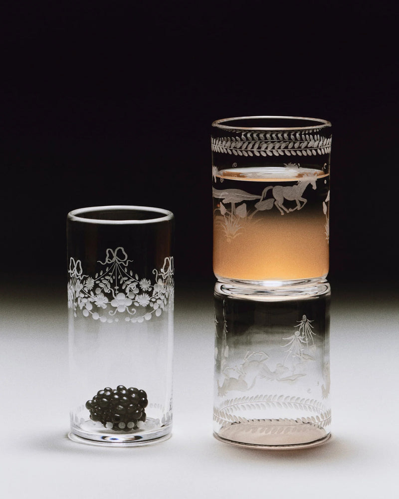Barbro Water Glass - Set of four — close-up of etched glass designs