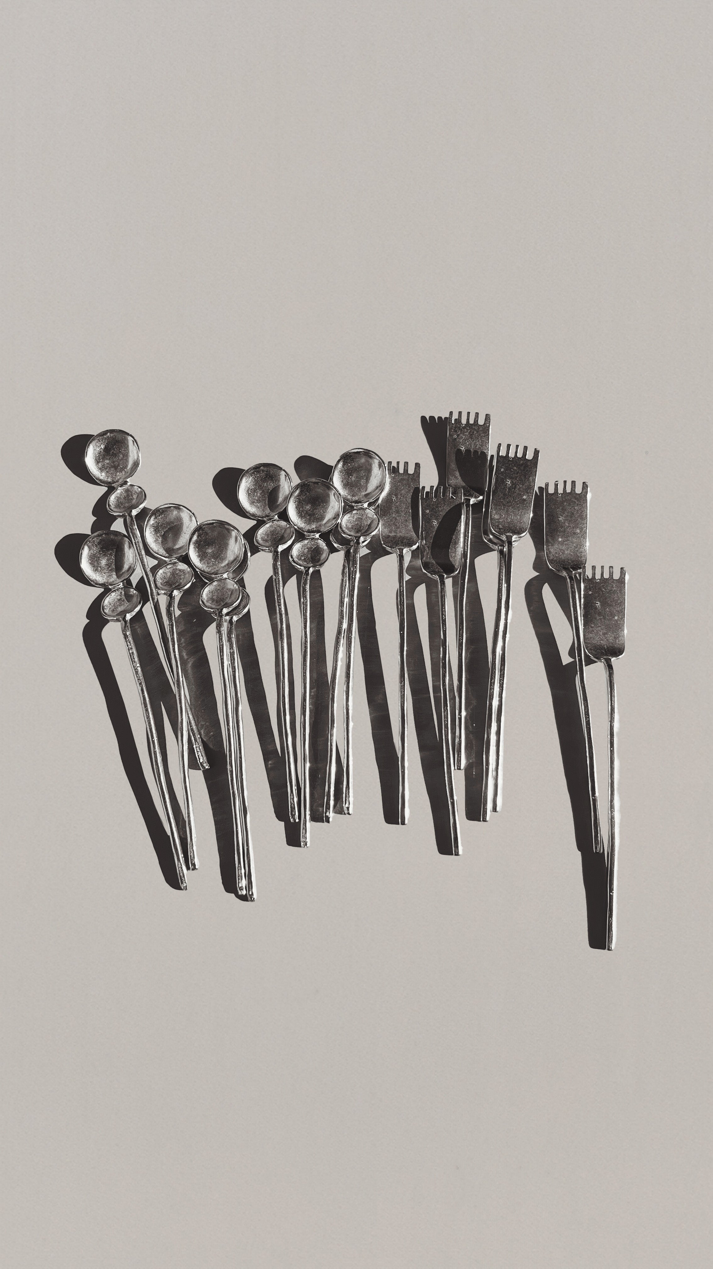 Overhead view of Artifact tea cutlery set with spoons and forks