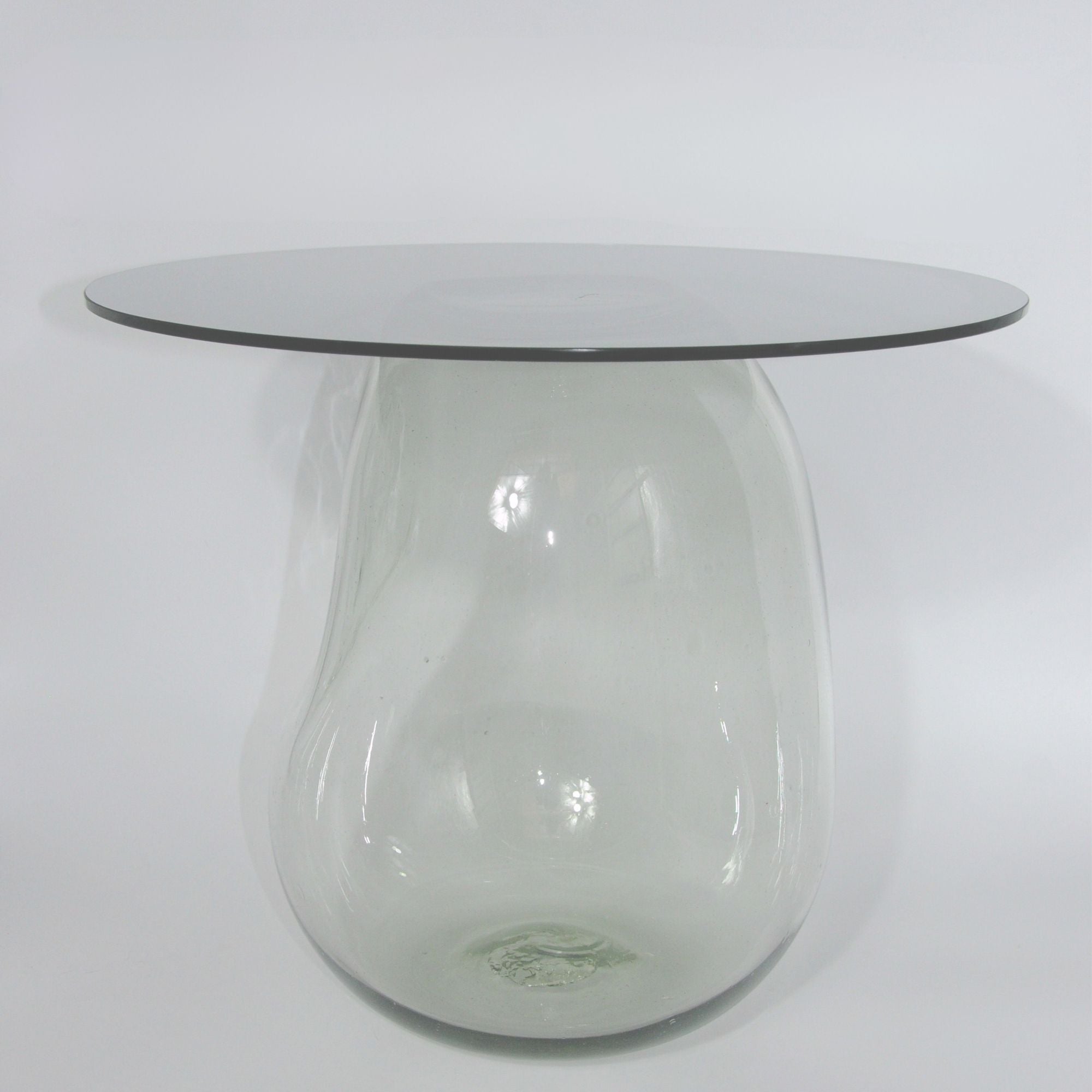 Bubble Side Table in Glass or Tempered Glass — back view highlighting curved glass base