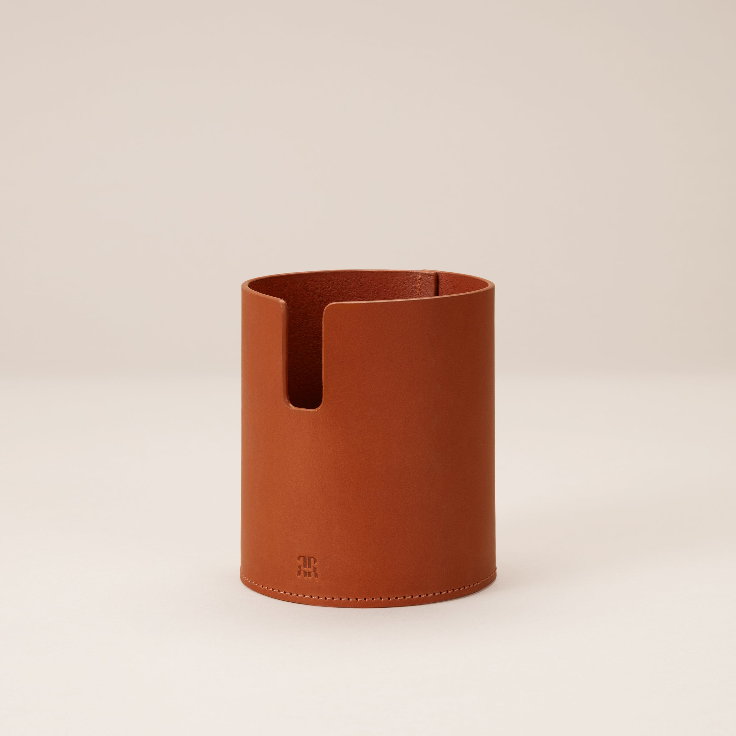 Leather Desk Gift Set — side view of brown leather pen holder