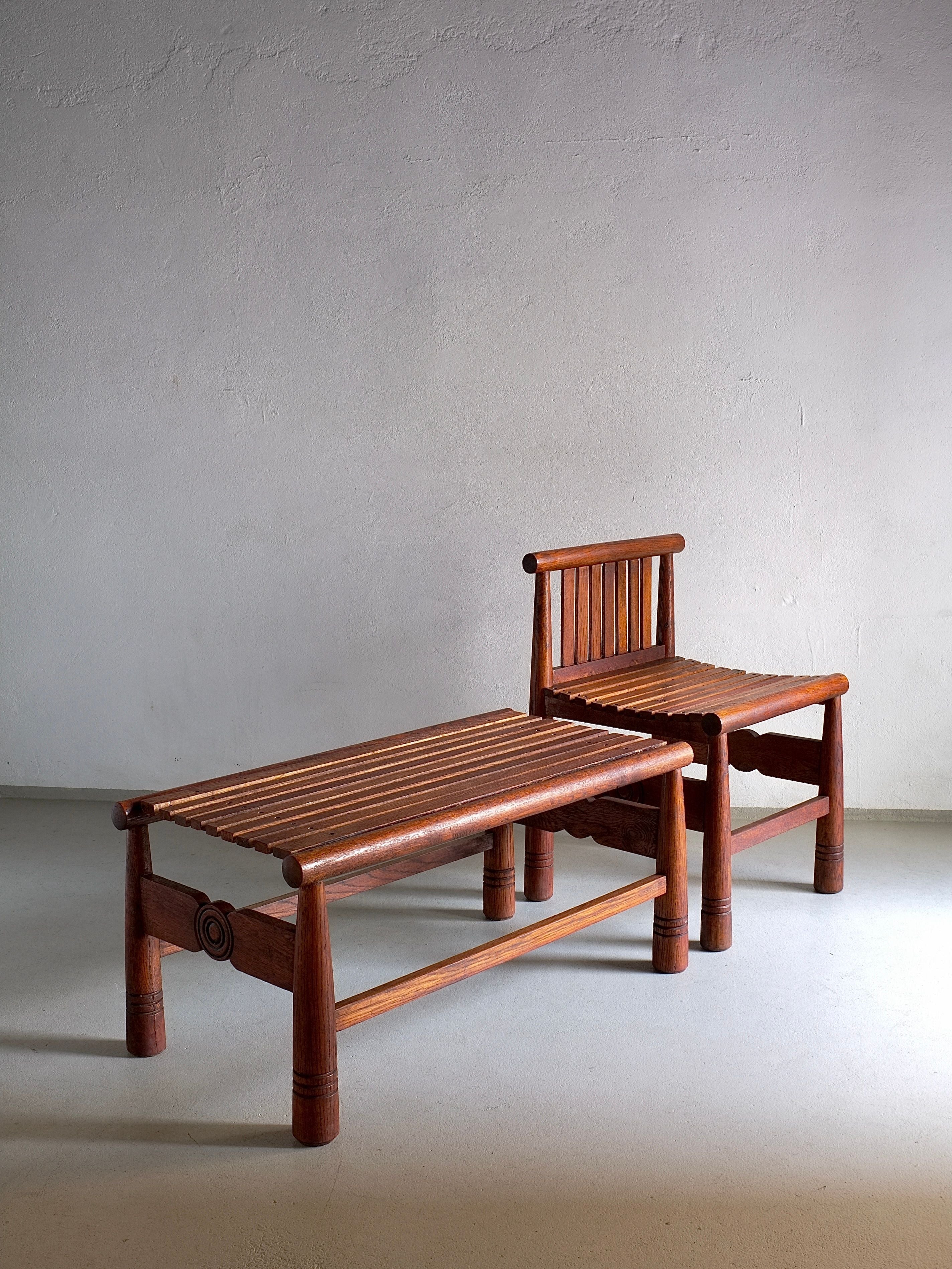 Carved Oak Low Back Chair | France | 1960s — view 12