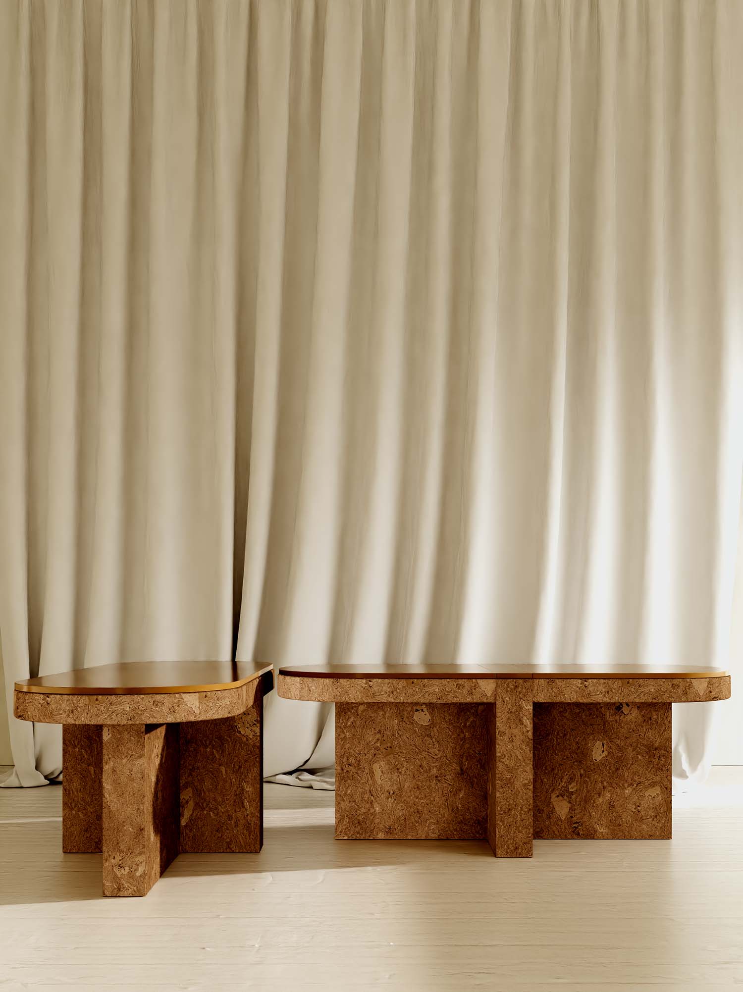 Meï 06' Coffee Table — side angle showing textured cork material