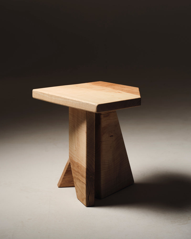 Handcrafted maple stool with geometric base by Studio Gypsandconcrete