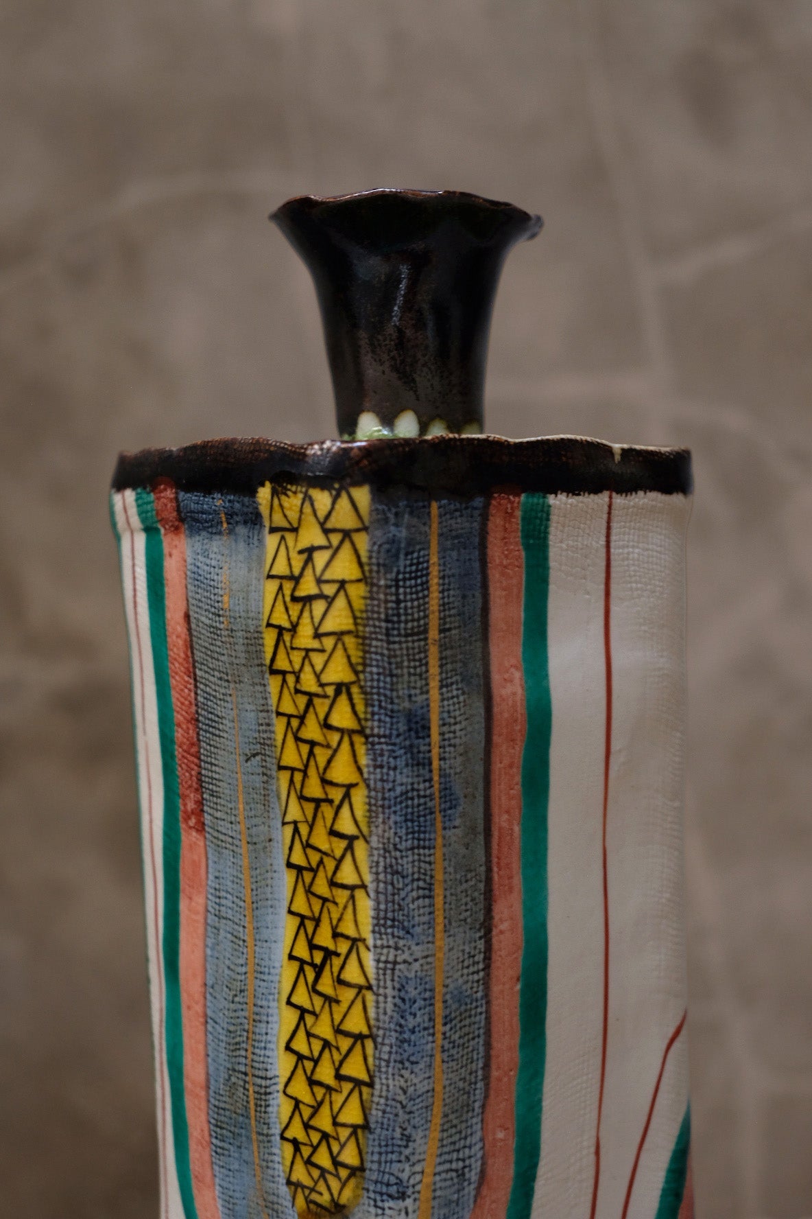 Japanese Folk Art Ceramic Vase, Mid Century — detail view