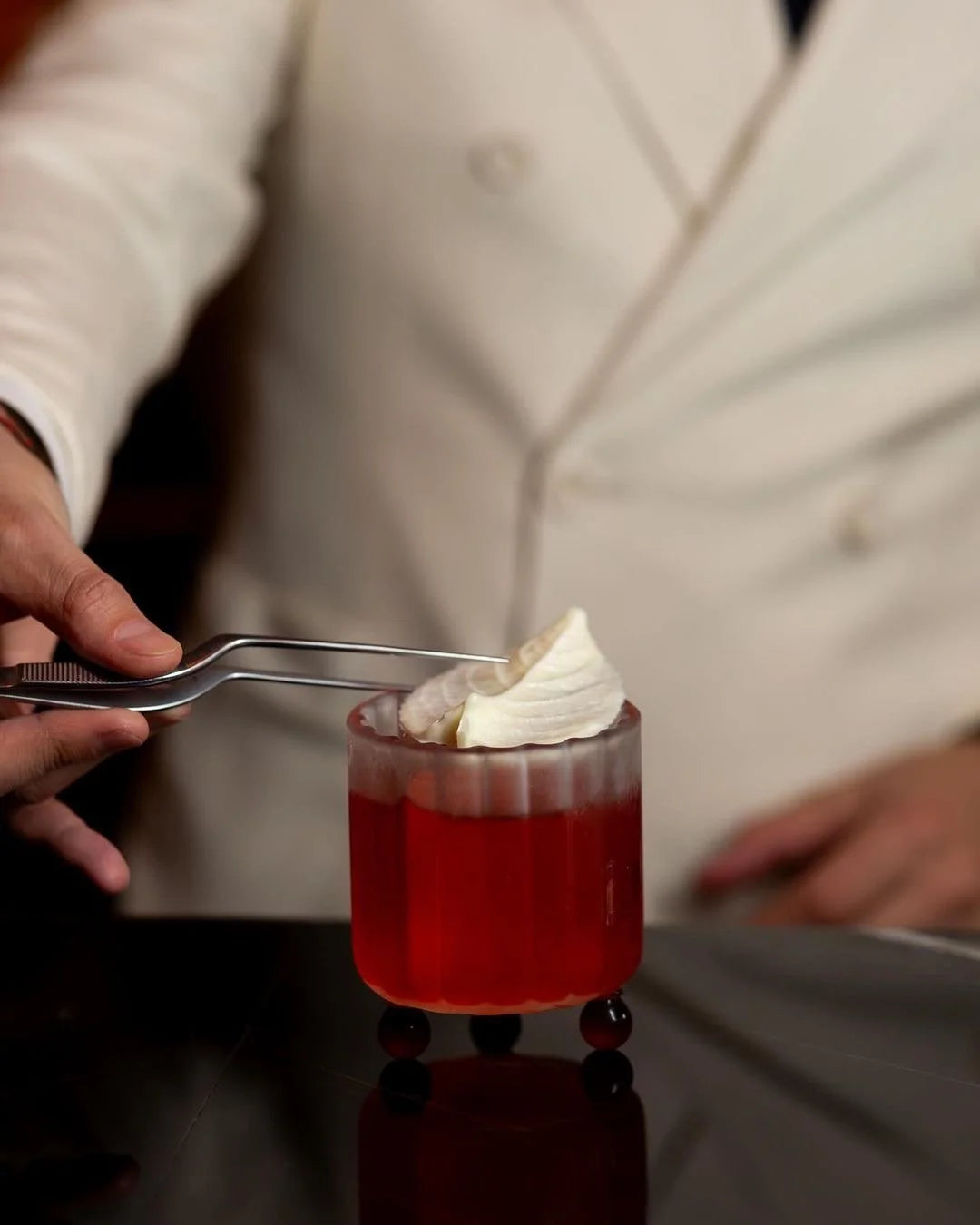 High Spirits — Hand-blown Lowball Glass in Red Amber — side angle