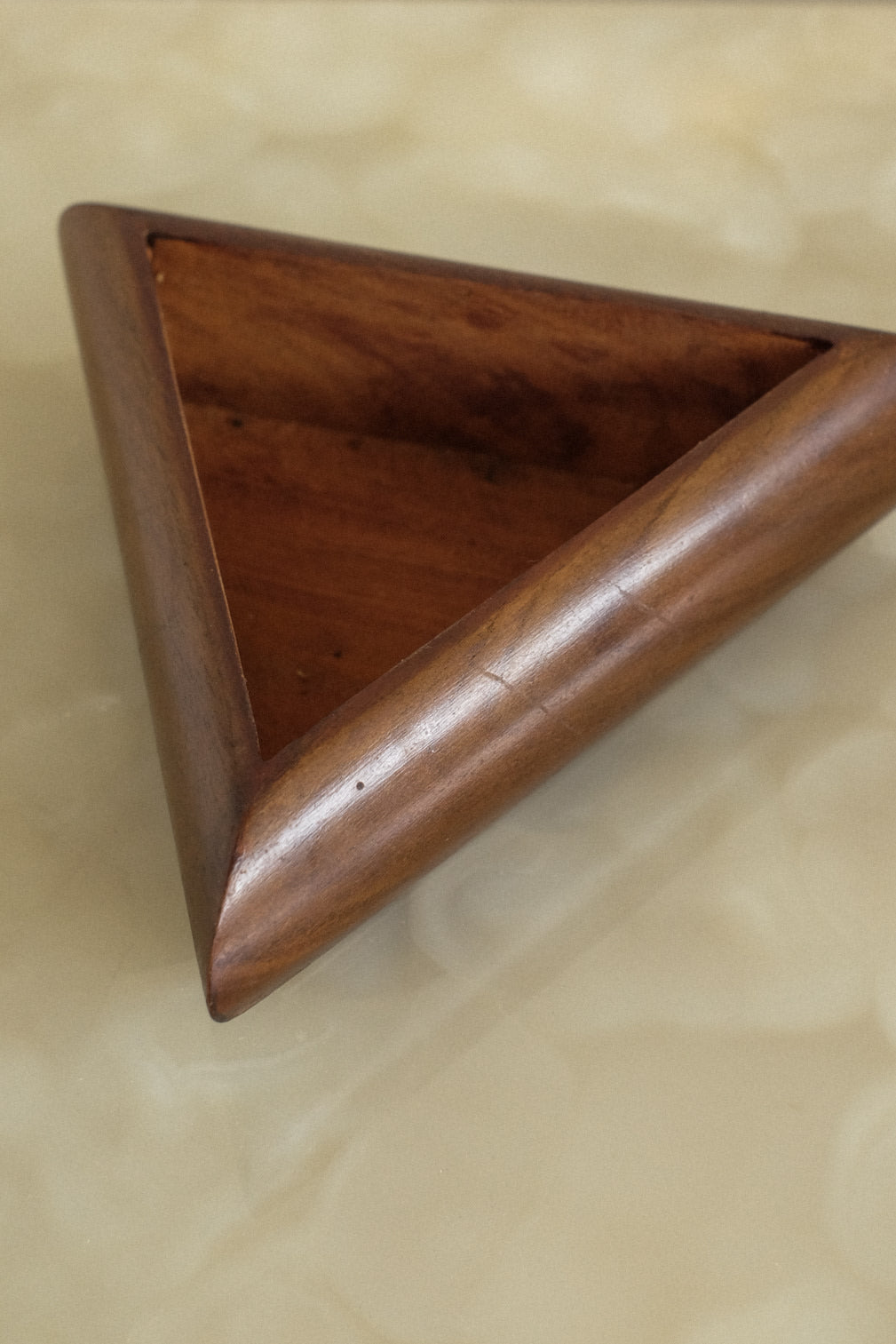 Vintage Mid-Century Modern Triangular Wooden Box — close-up