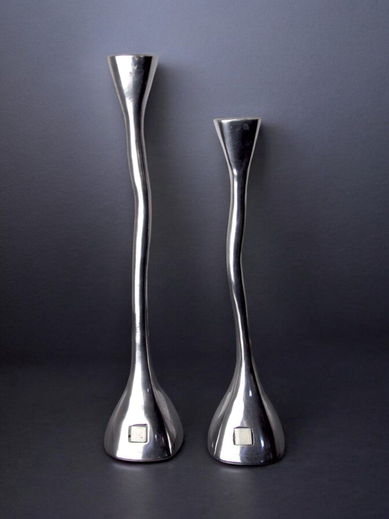 Pair of Candleholders by Malamar Studio | The Oblist — polished metal finish