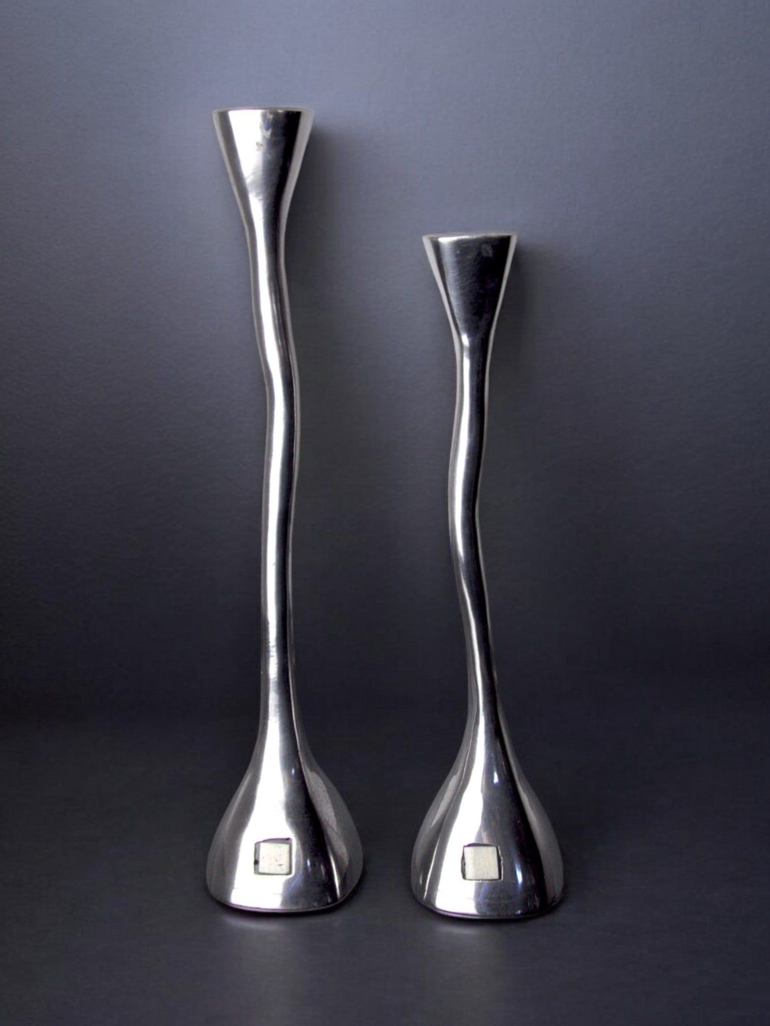 Pair of Candleholders by Malamar Studio | The Oblist — polished metal finish