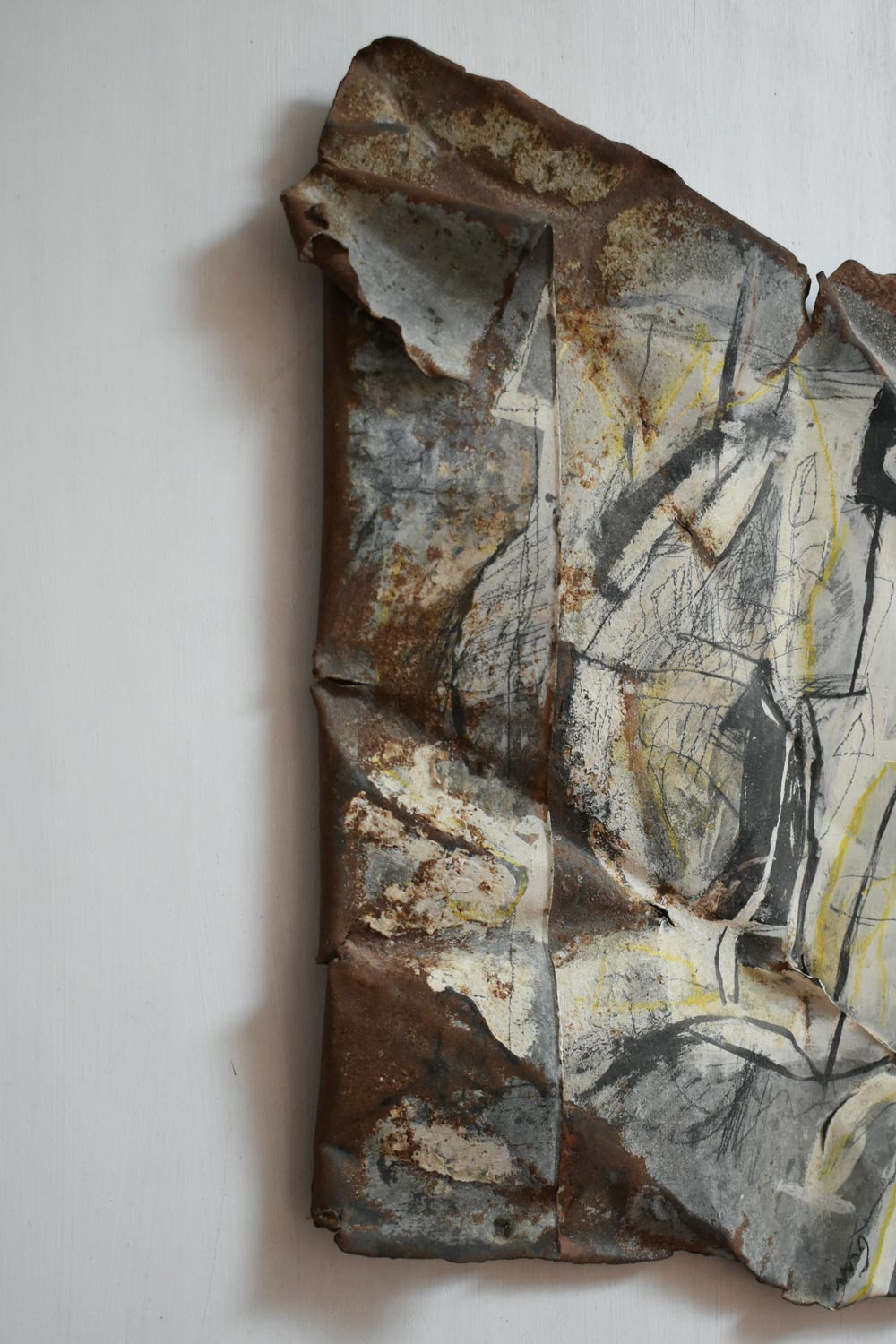 Mixed Media Artwork Painting on Metal by Gen — top view showing textured metal surface