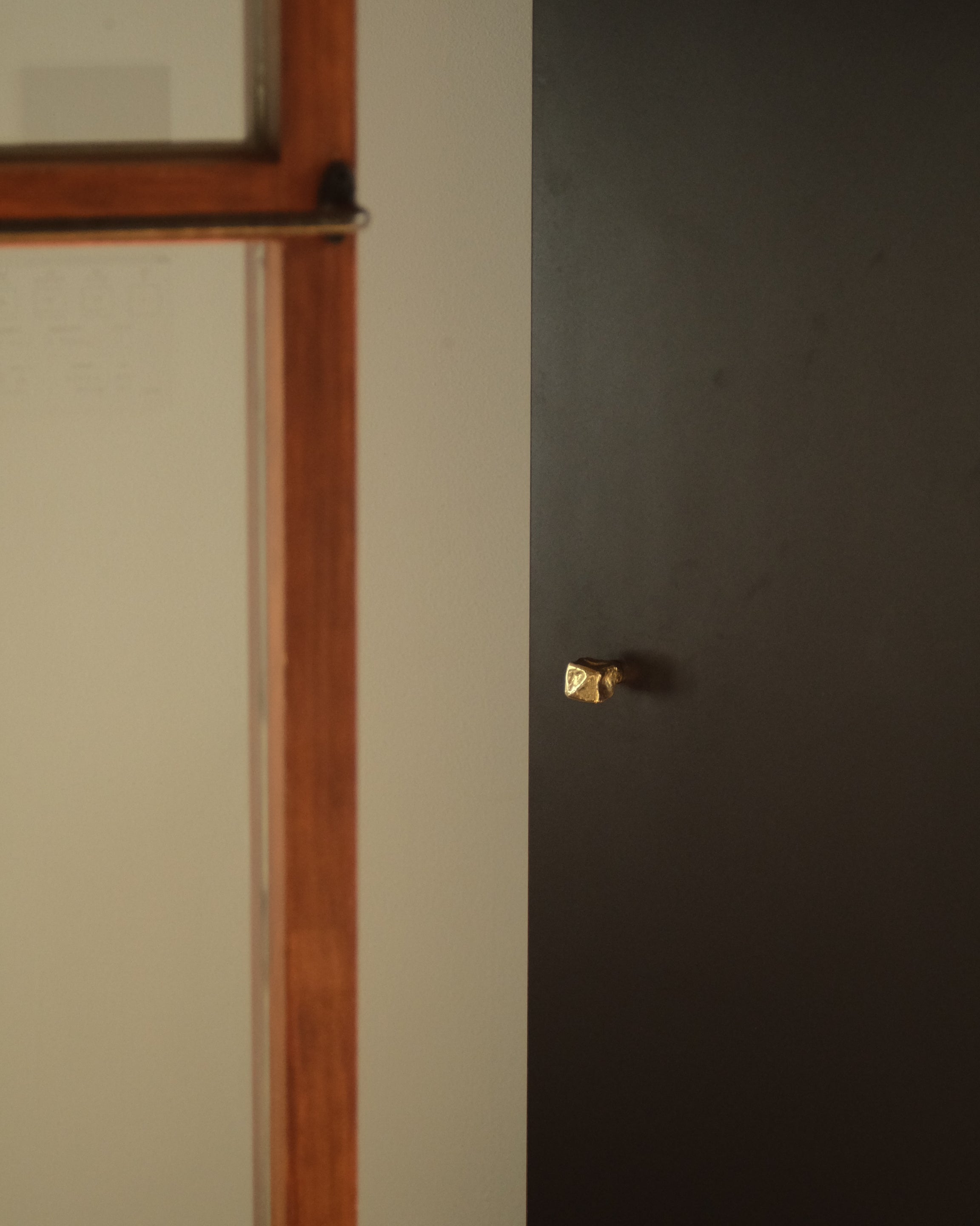ISLE Cabinet Knob/Wall Hook Small — close-up of gold knob on dark door