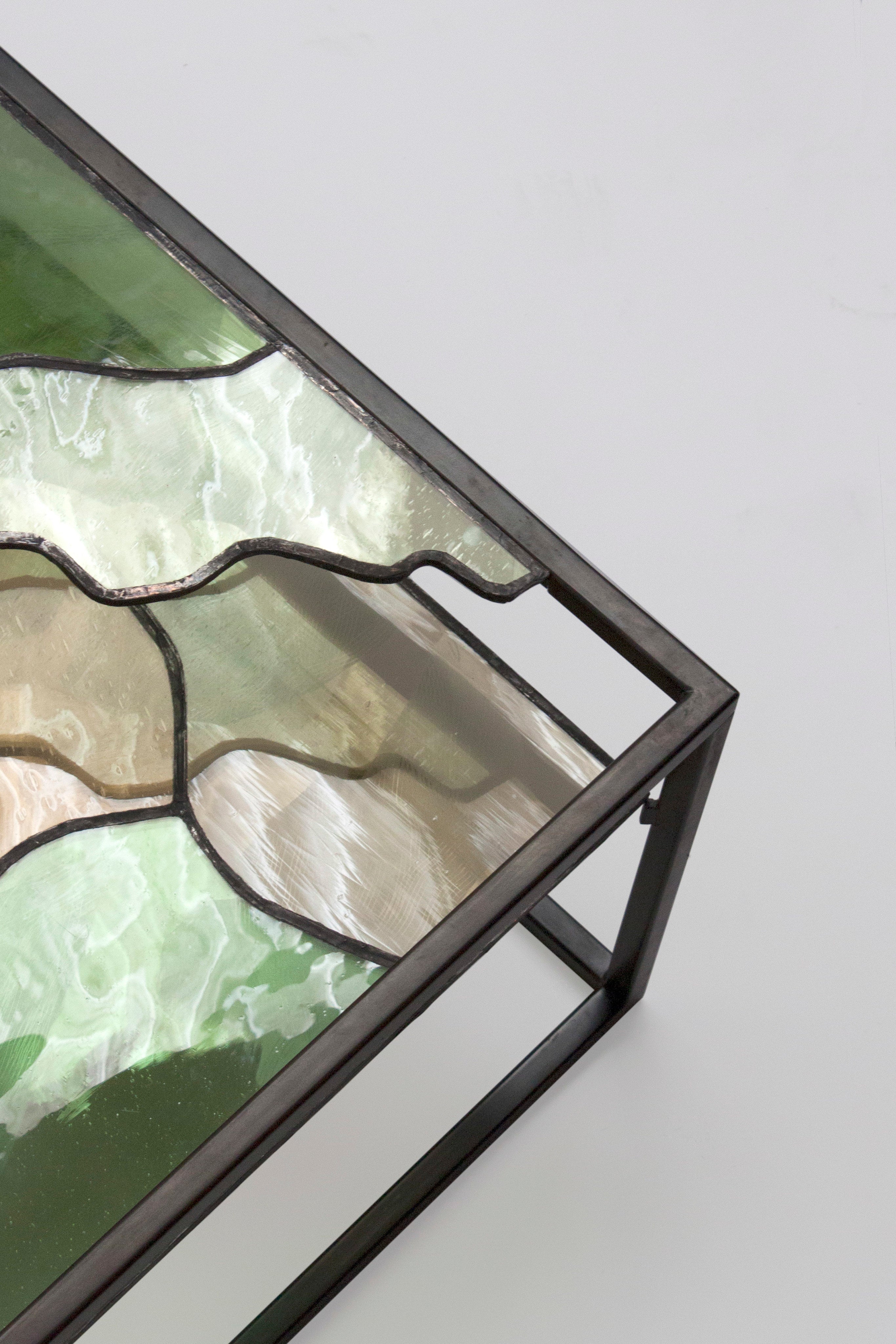 IRATY coffee table Vitrail church glass — side angle