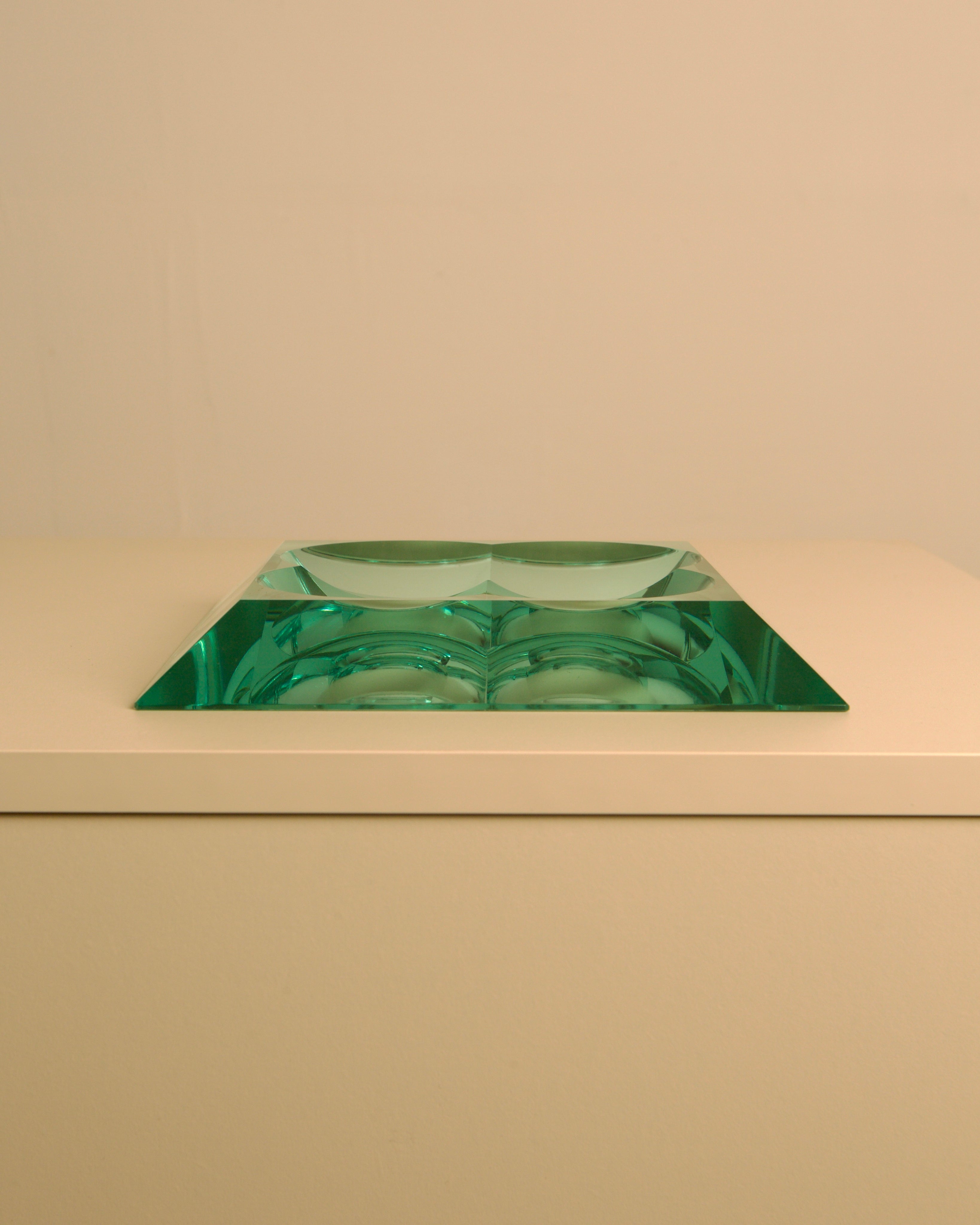 Quadrifoglio Glass Trinket Tray by Fontana Arte, 1970s — top view on white surface