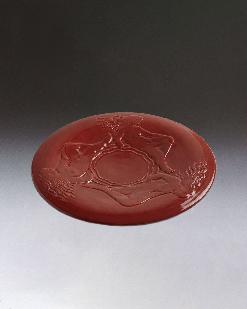 Art Deco Plate Mazeaud Faverot — close-up of glossy red ceramic surface