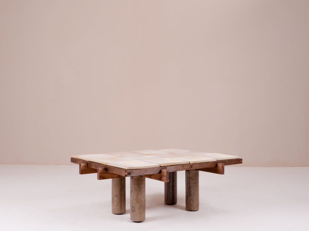 Wabi Sabi Coffee Table in Wood & Clay - Ivory White Edition — in context
