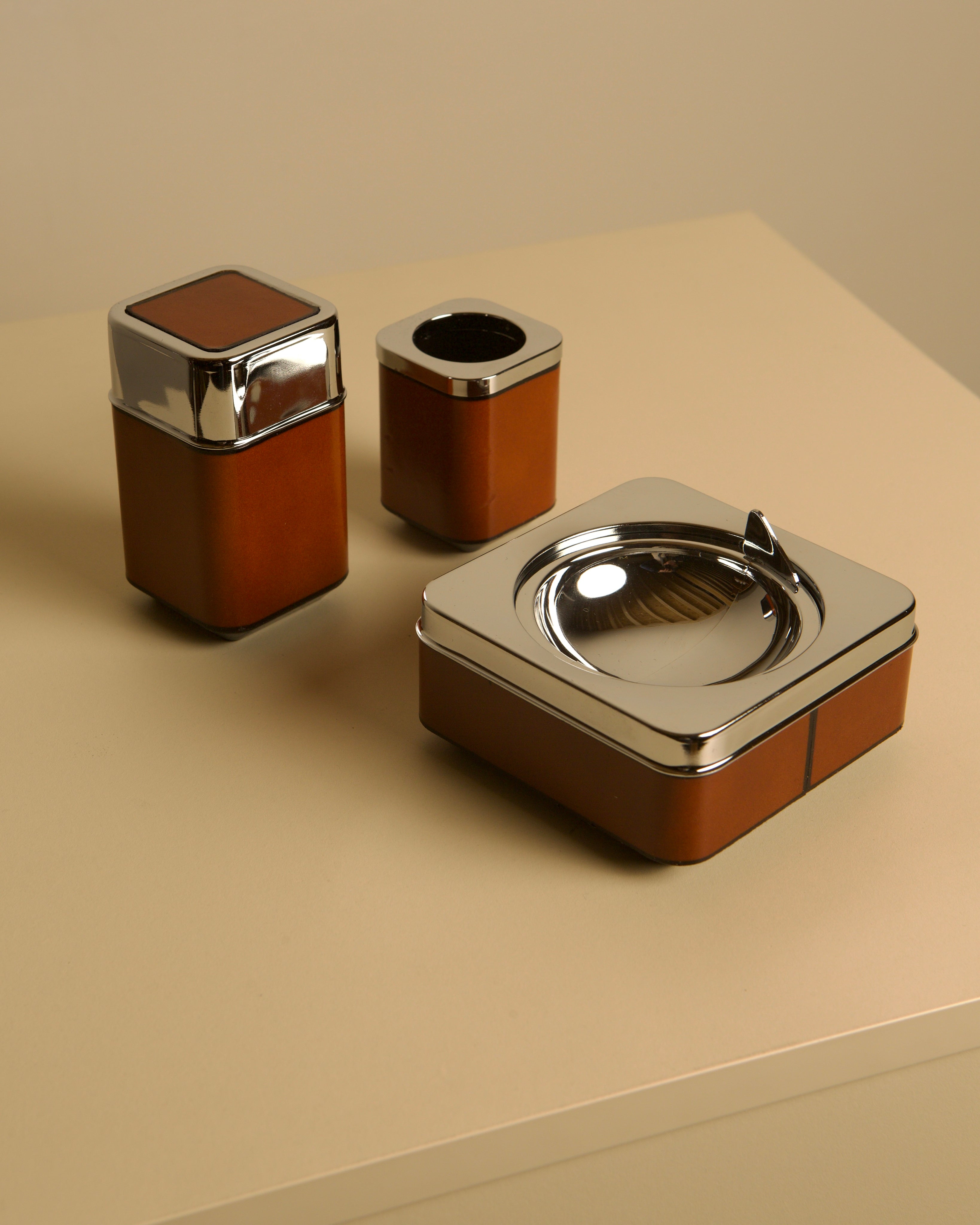 1960s Italian Cognac Leather Office Set