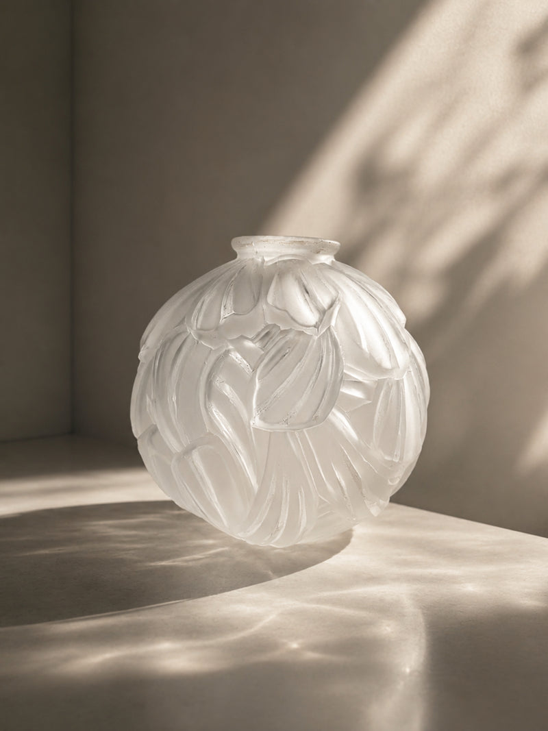French Frosted Glass Tulip Vase, 1930s by Dodo Vintage | The Oblist