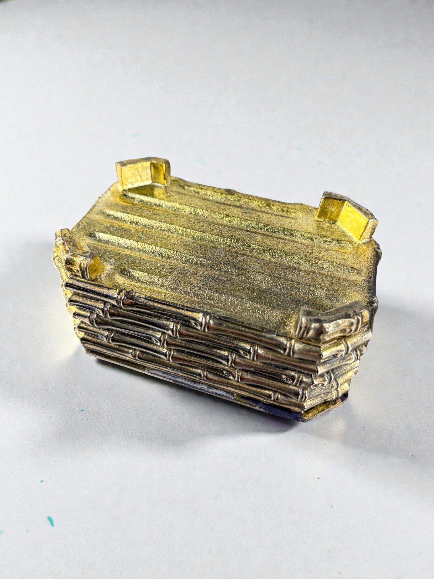 Maison Baguès Silver-Plated Faux Bamboo Box, France, 1960s — top view showing textured silver surface