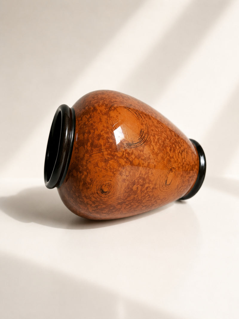 Art Deco Burl Wood Hand-Painted Vase — detail view
