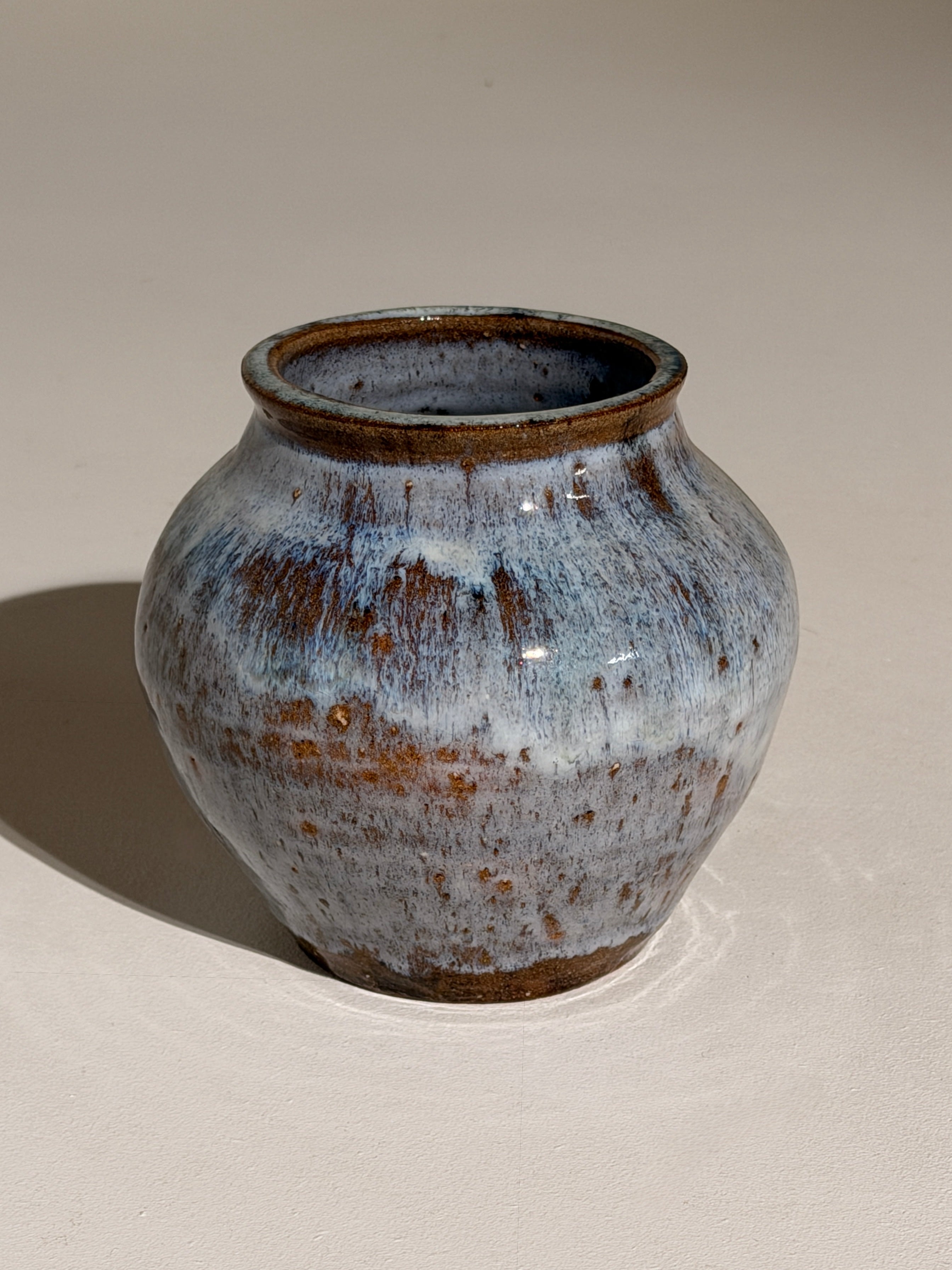 Stoneware Vase, French work, La Borne, circa 1950 — close-up view highlighting textured blue glaze