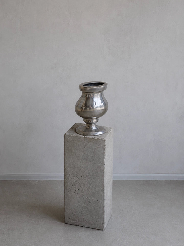 1990s Dutch Vintage Heavy Cast Aluminum Vase — close-up