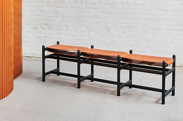 Lyndoe Bench in Solid Wood and Leather