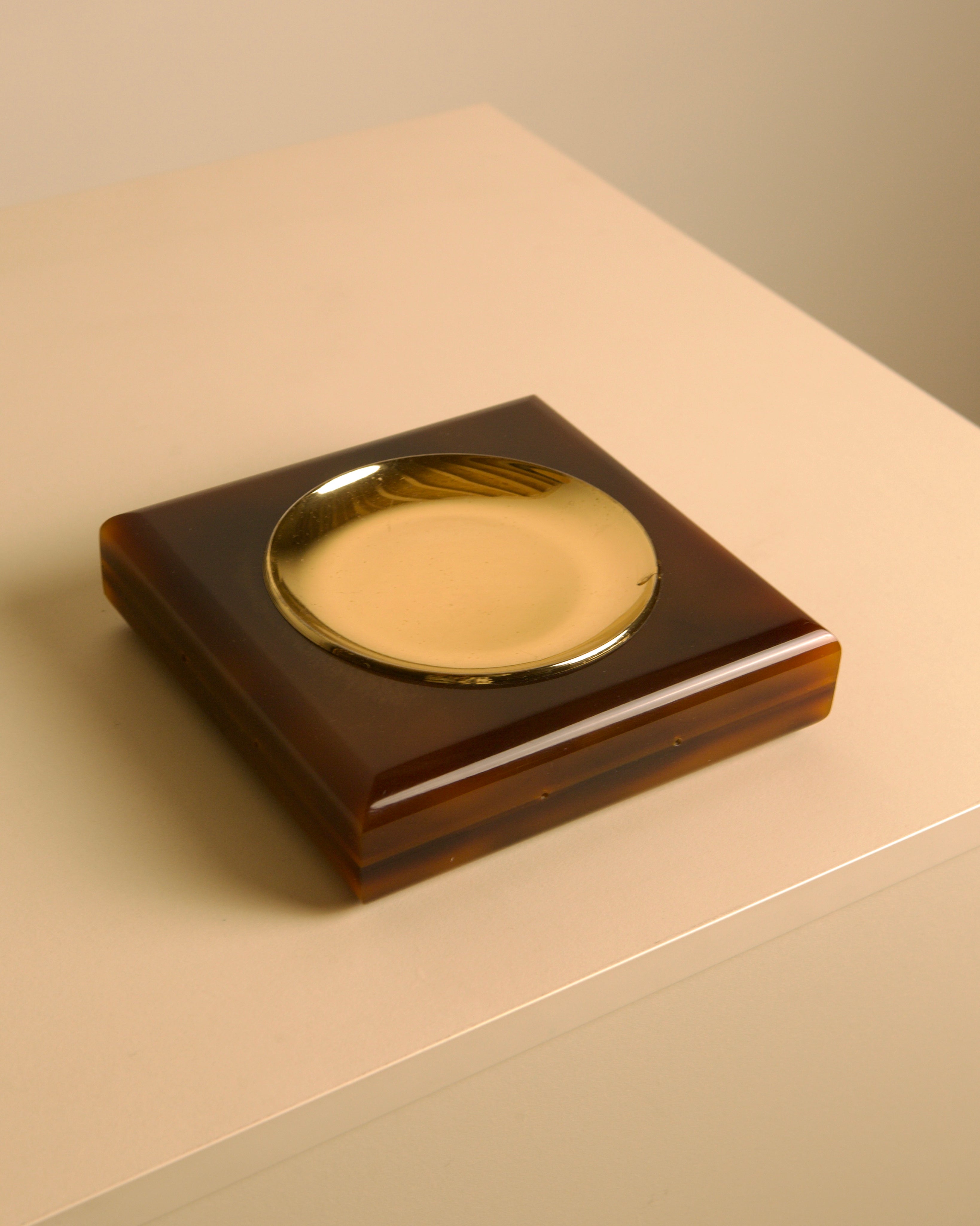 70's Italian Resin Tortoise Shell Effect Valet Tray — top view on light surface