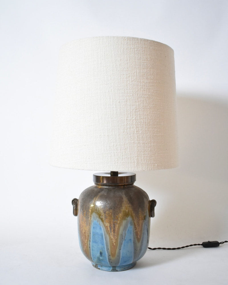 Lamp with Ring-shaped Handles, 1940s — close-up of ceramic base with blue glaze