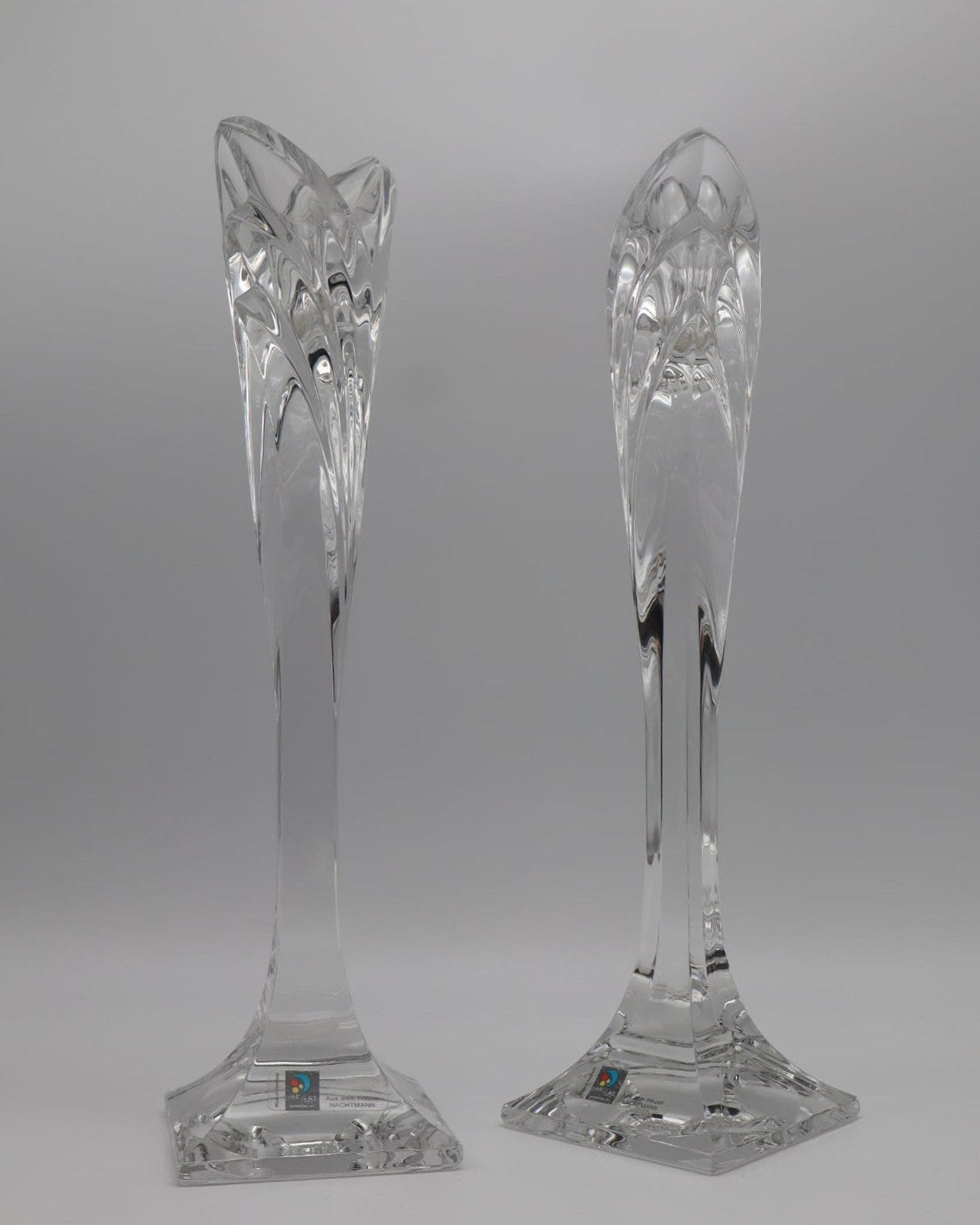 Pair of Mid-Century Modern ‘Marc Aurel’ Crystal Candlesticks by Nachtmann – 1980s/1990s — detail view