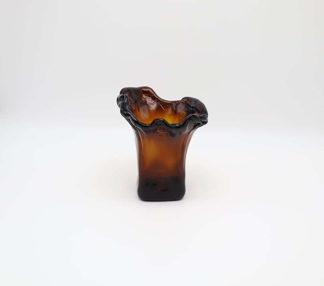 Mid-Century Hand-Blown Amber Glass Handkerchief Vase – 1960s/1970s — side angle