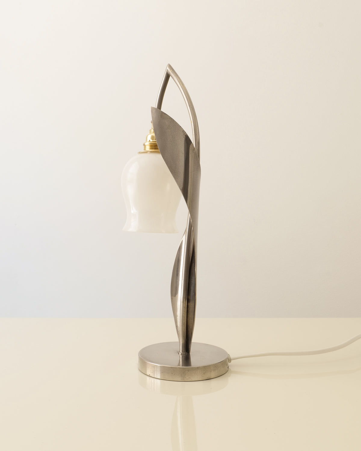 Chrome Opaline Glass Lily of the Valley Table Lamp c.1950s — lifestyle setting
