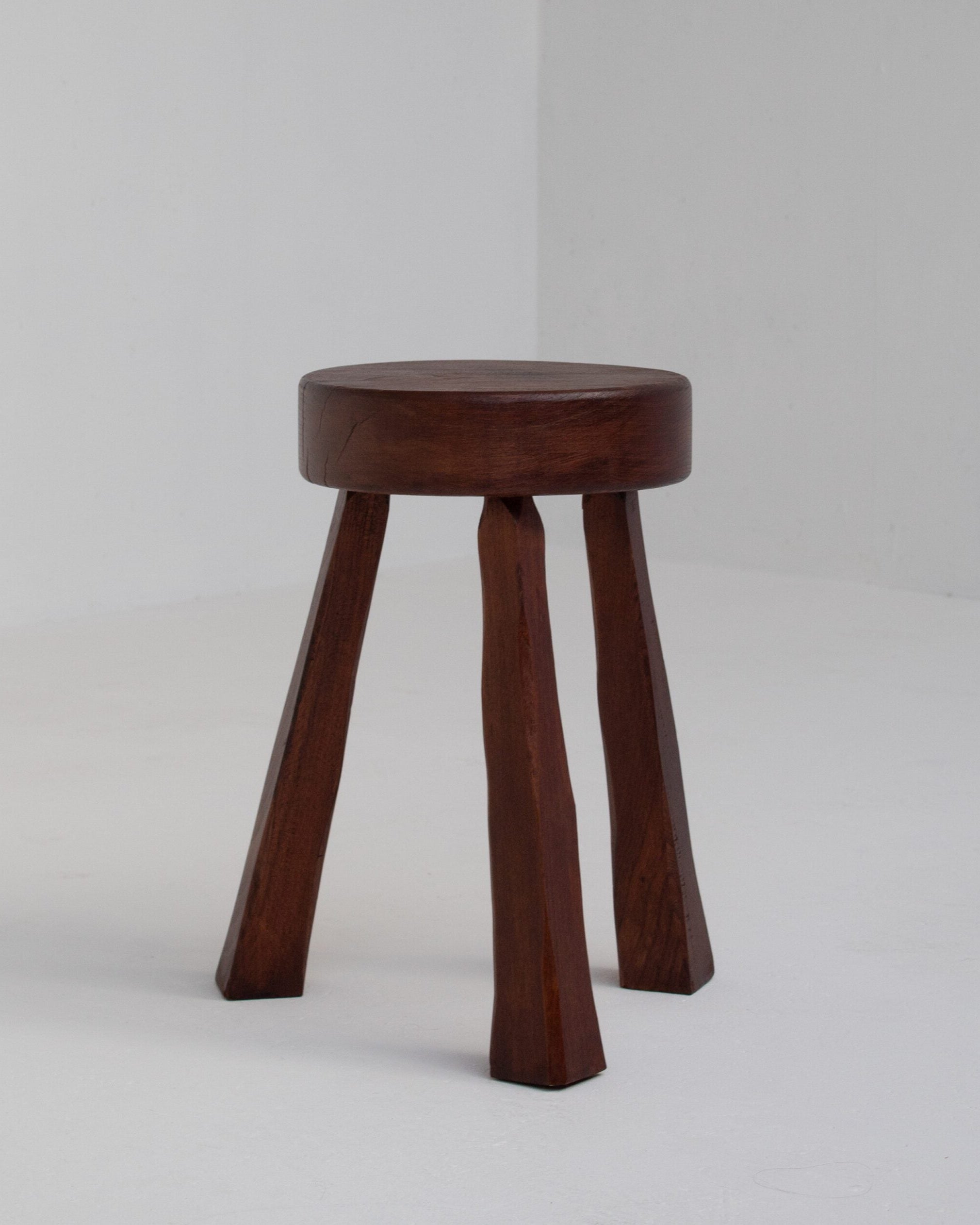 Round Wooden Stool by Malata Antwerp | The Oblist — handcrafted dark wood design