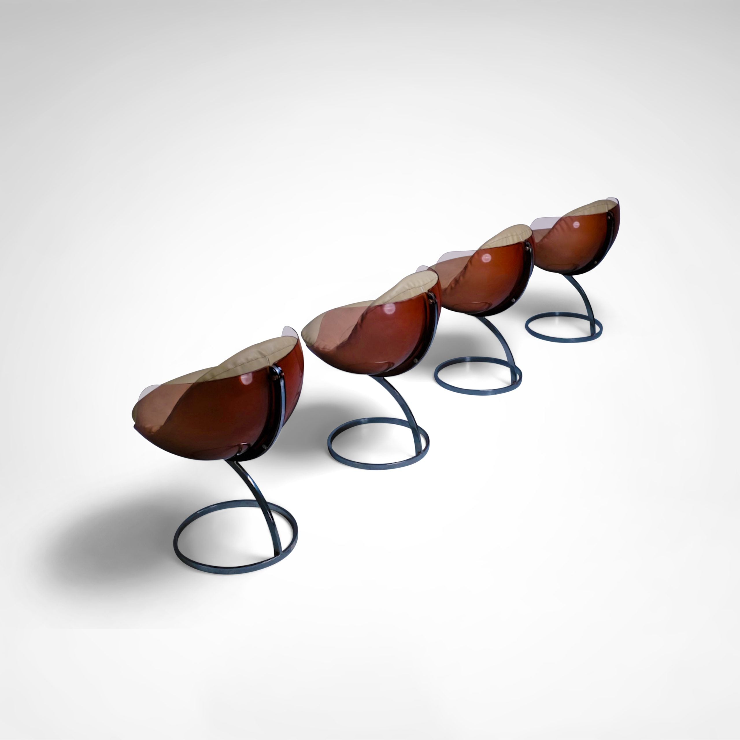 Sphere dining chairs by Boris Tabacoff for Mobilier Modulaire Moderne France 1970s — side angle showing curved brown plastic