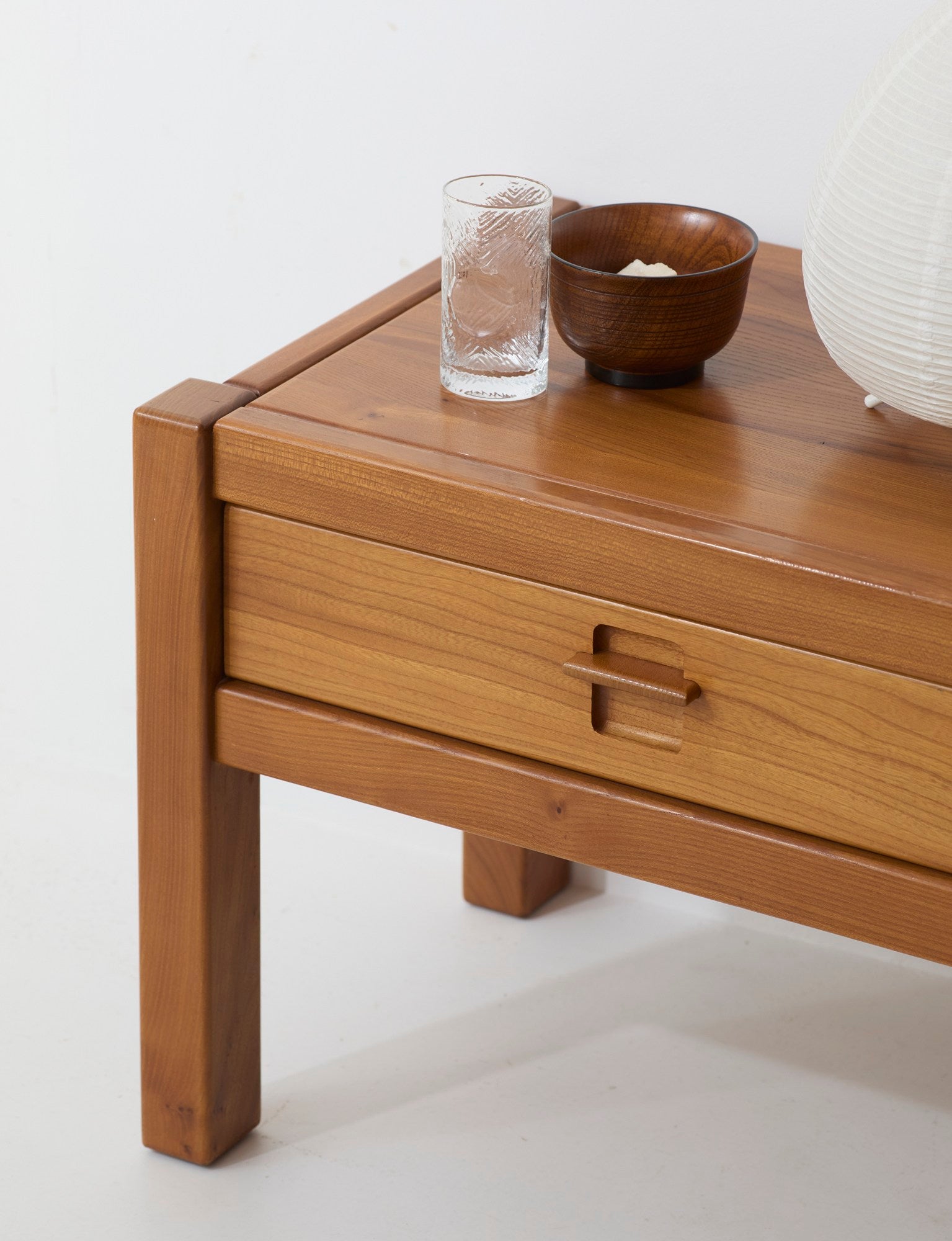 Vintage artisanal one-drawer Side Table in Wood (Elm), France circa 1980 — view 10
