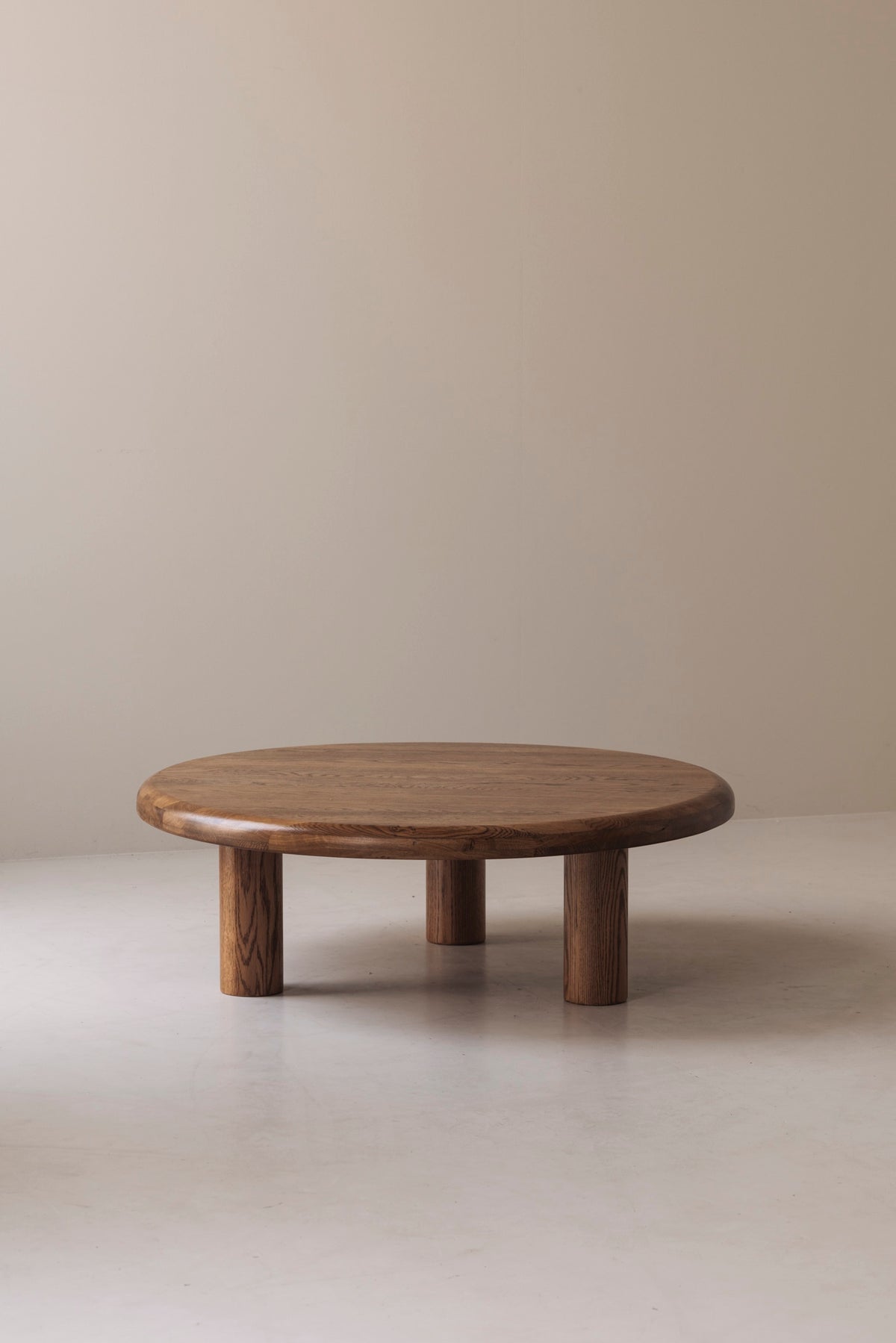 Sculptural Round Coffee Table in Solid Oak, France 1960s — side angle